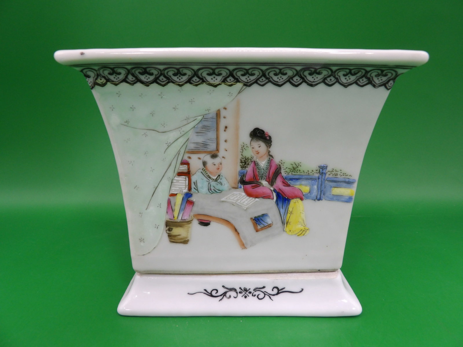 antique Chinese hand painted porcelain planter with porcelain stand (1 of 10)