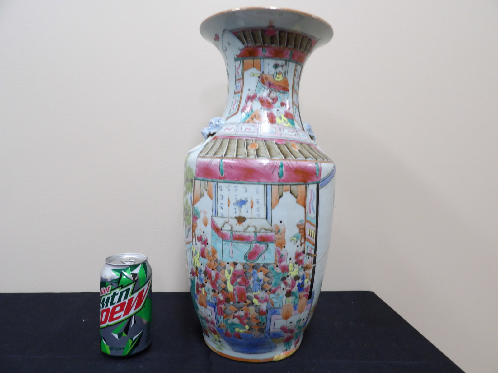 antique Chinese porcelain vase with mask handles and hand painted dragon play Qing dynasty (1 of 11)