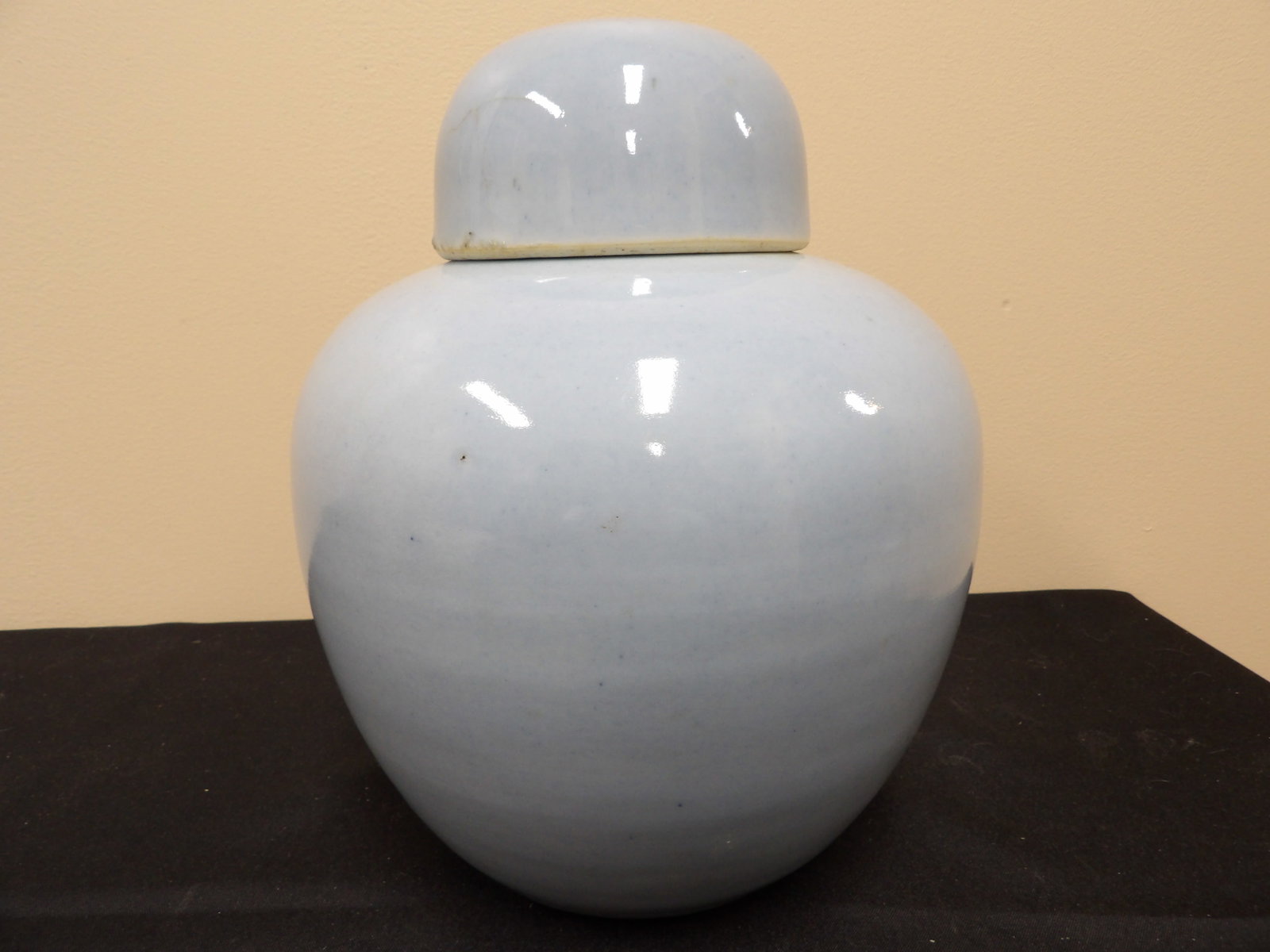 antique Chinese light blue glazed porcelain ginger jar with double circle mark: 10.5 inches height.