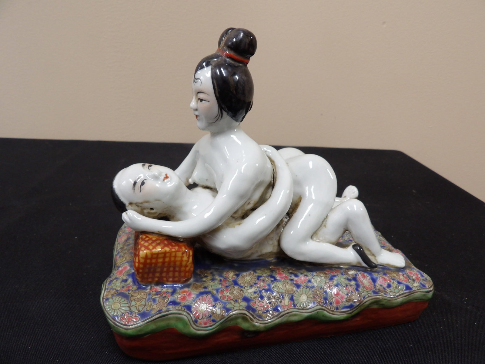 Chinese porcelain erotic sculpture with maker's seal mark: 6.5 inches length.
