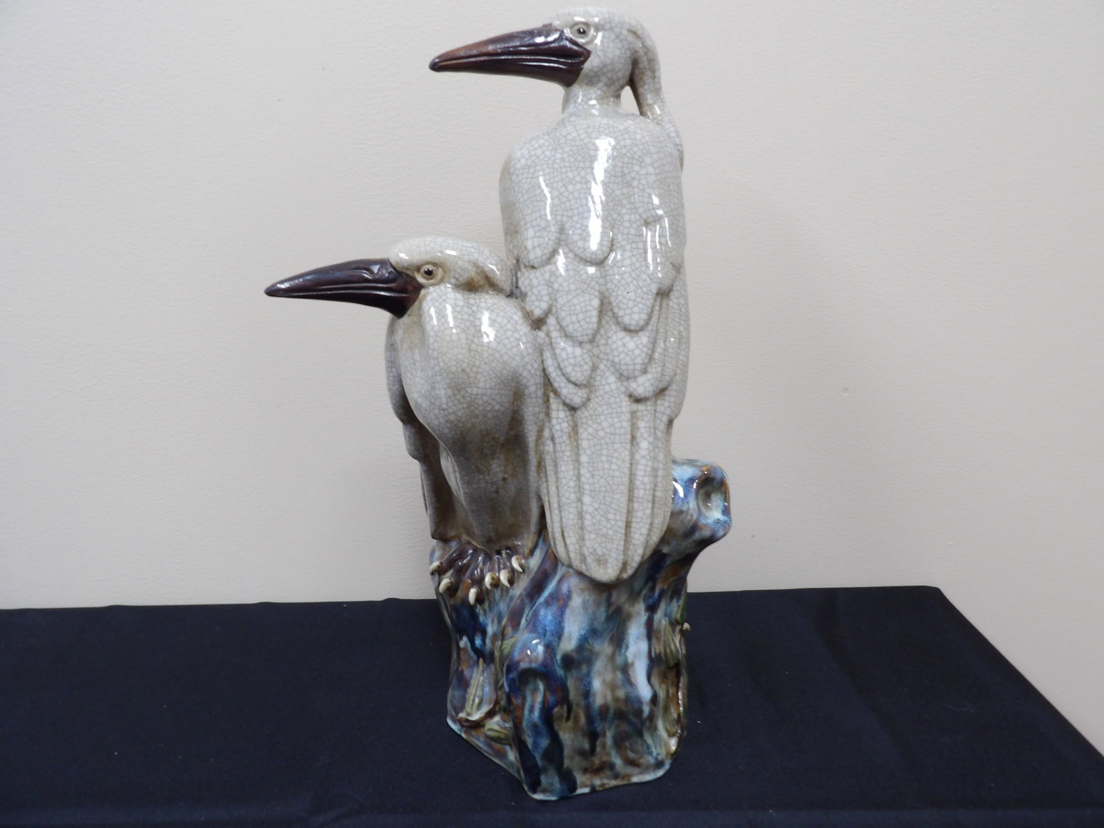 rare 19th/20th century a Shiwan large porcelain storks sculpture: 16 inches height.