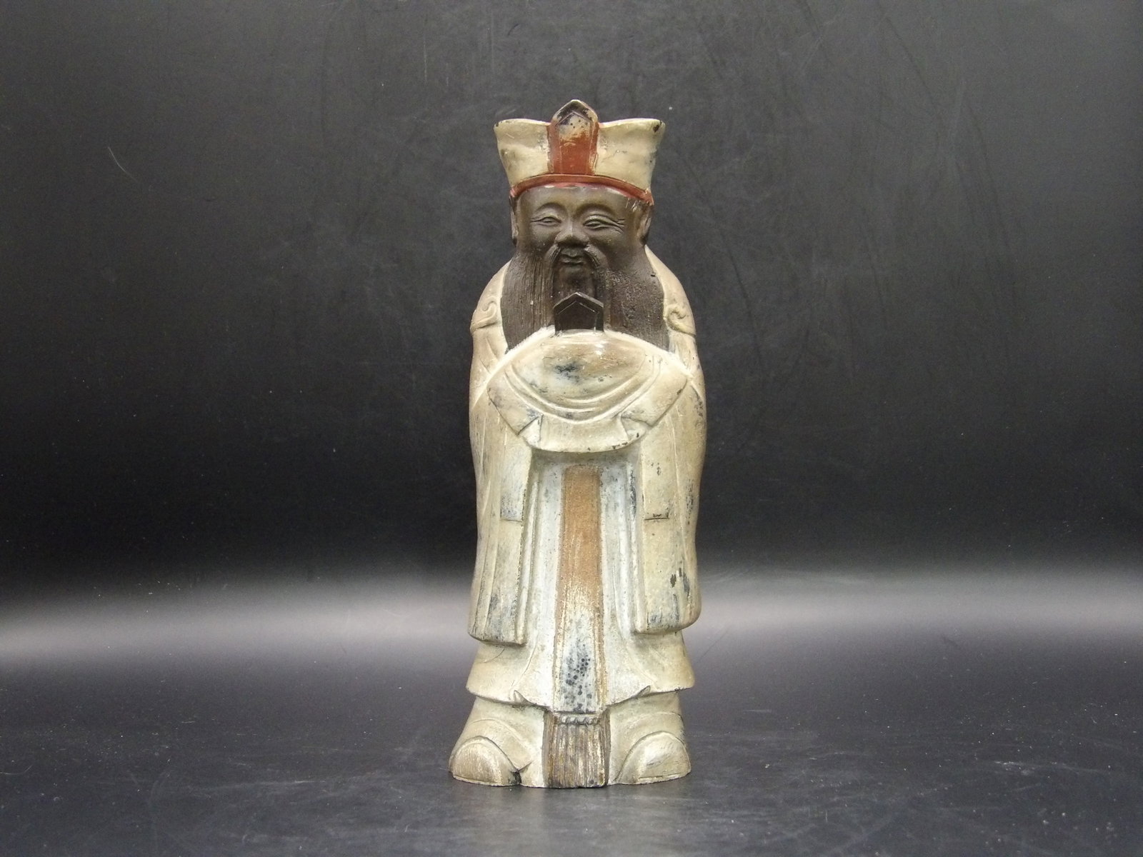 Chinese or Japanese Bronze Standing Figure In Court Robes: 7 inches height.