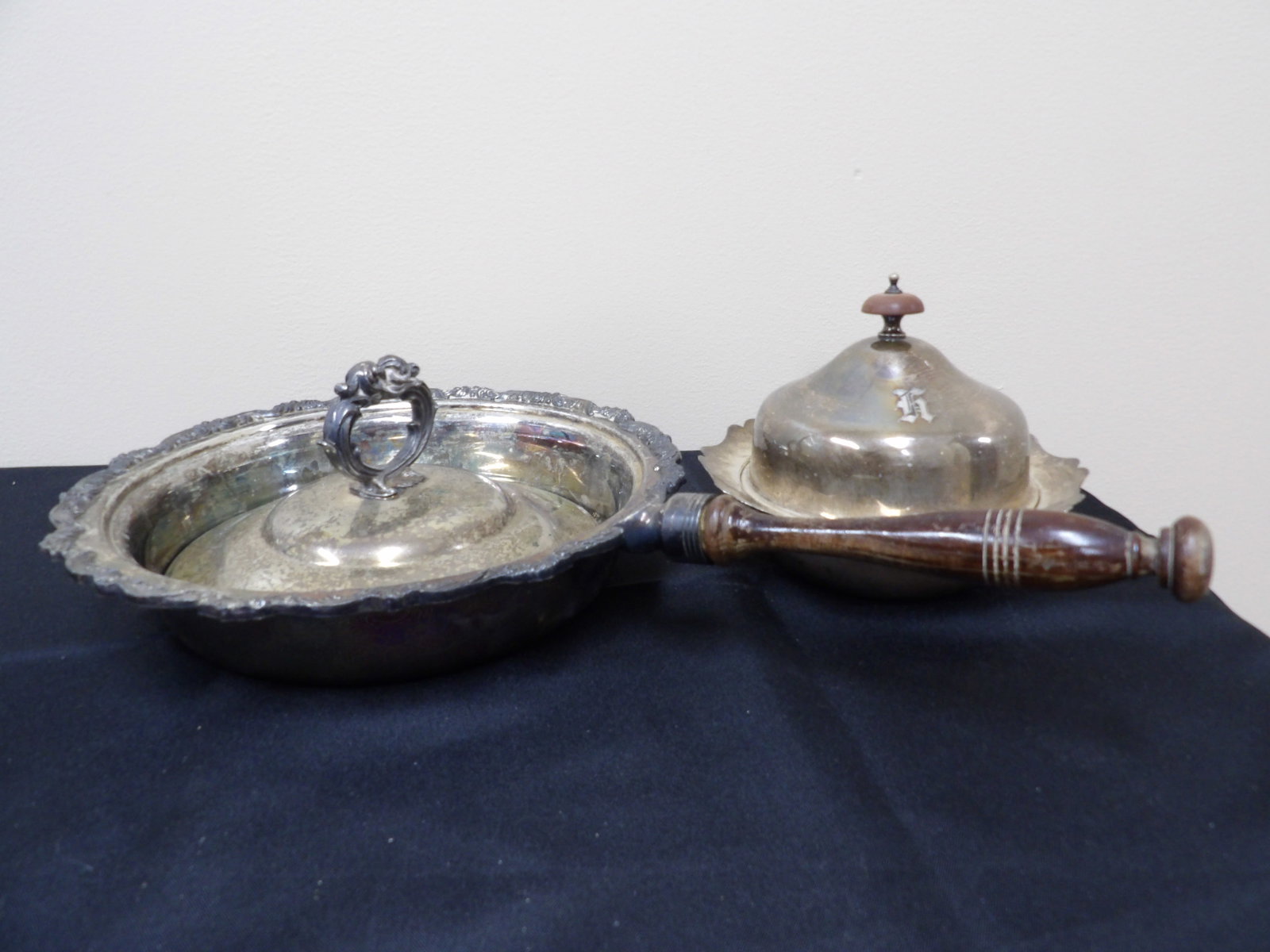 Lot of 2 Silver Plated Items kitchenware: Small one is stamped made in England. As is, hairline cracks.