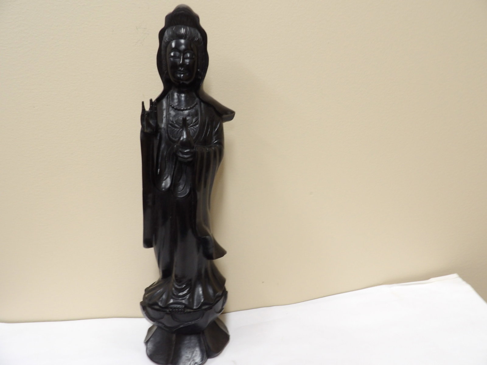 Chinese agarwood fine carved Kwan Yin figurine: 15 inches height.