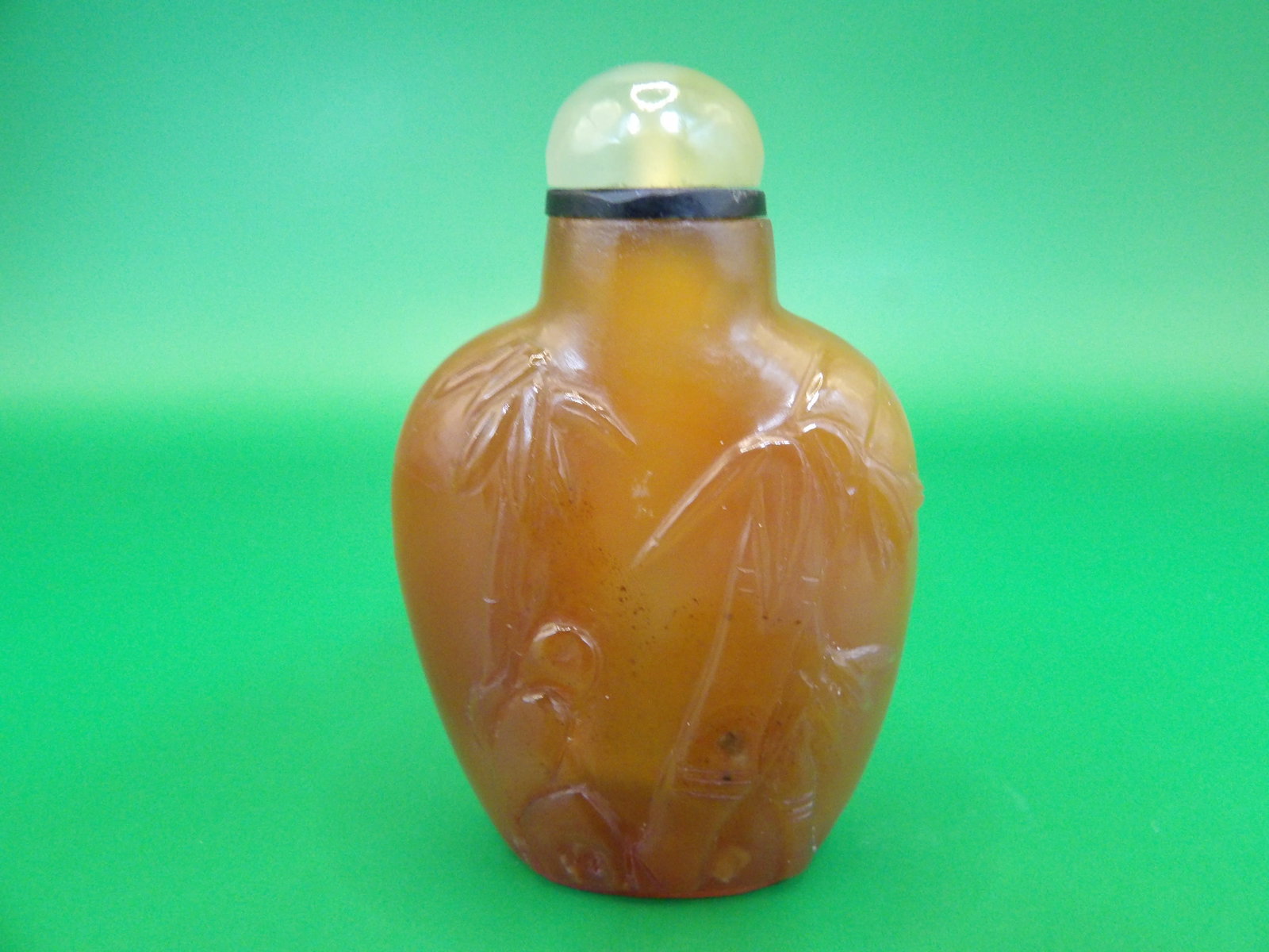 Chinese carved carnelian bamboo motif snuff bottle with Chinese calligraphy: 2.2 inches height.