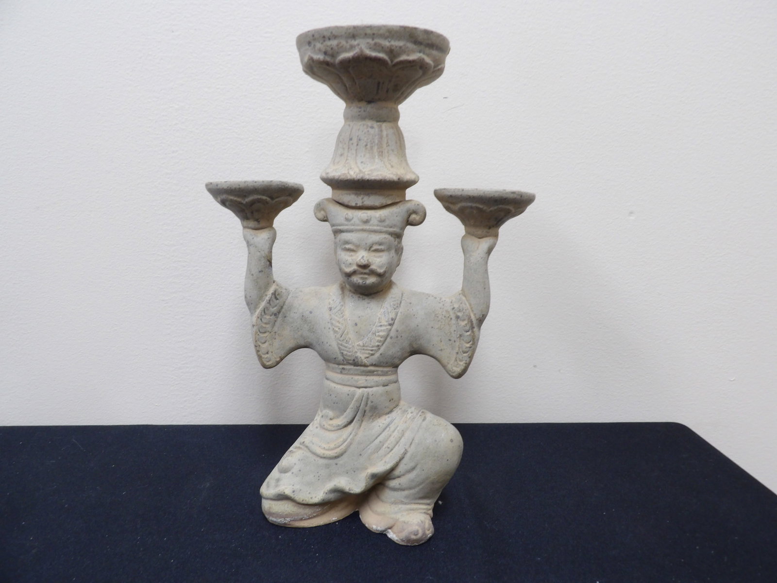 Tang Dynasty terracotta kneeling man figural candle holder: 10.2 inches height.