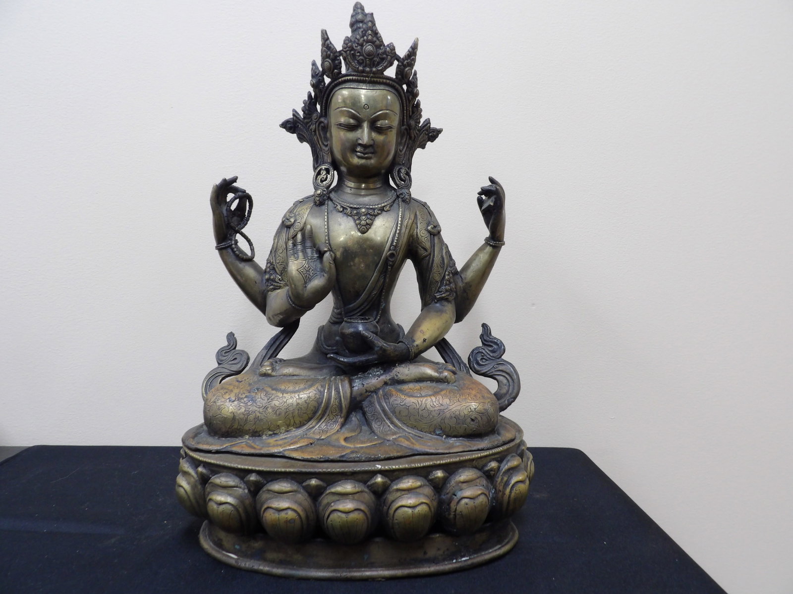 19th century antique large Tibetan Asian bronze statue of a multi-armed deity over 16 lbs (1 of 12)