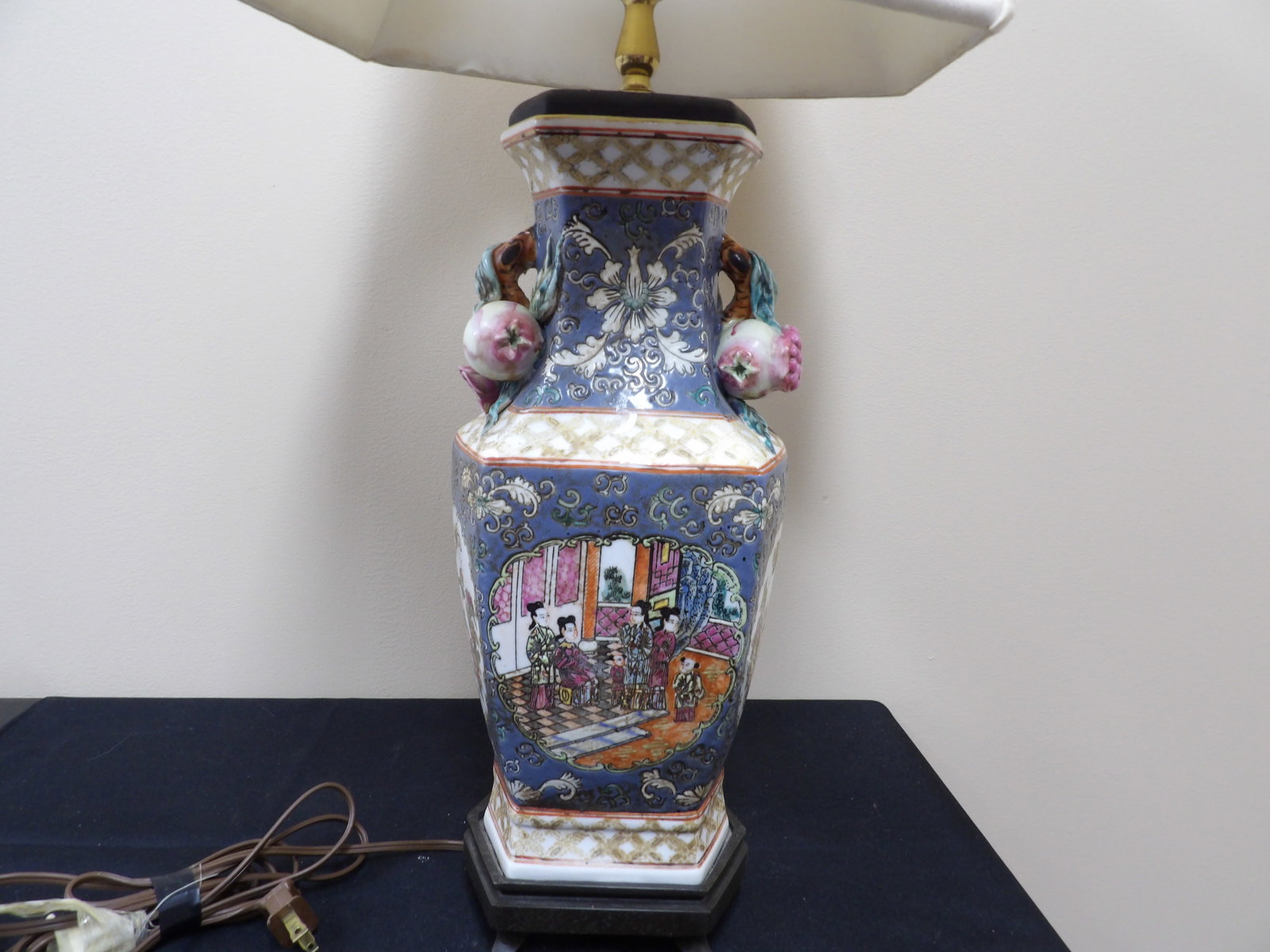Chinese export porcelain rose canton hexagonal vase converted table lamp: Approx. 30 inches height. We will inhouse ship items to you very affordable and efficient. Select self-arrange shipping.