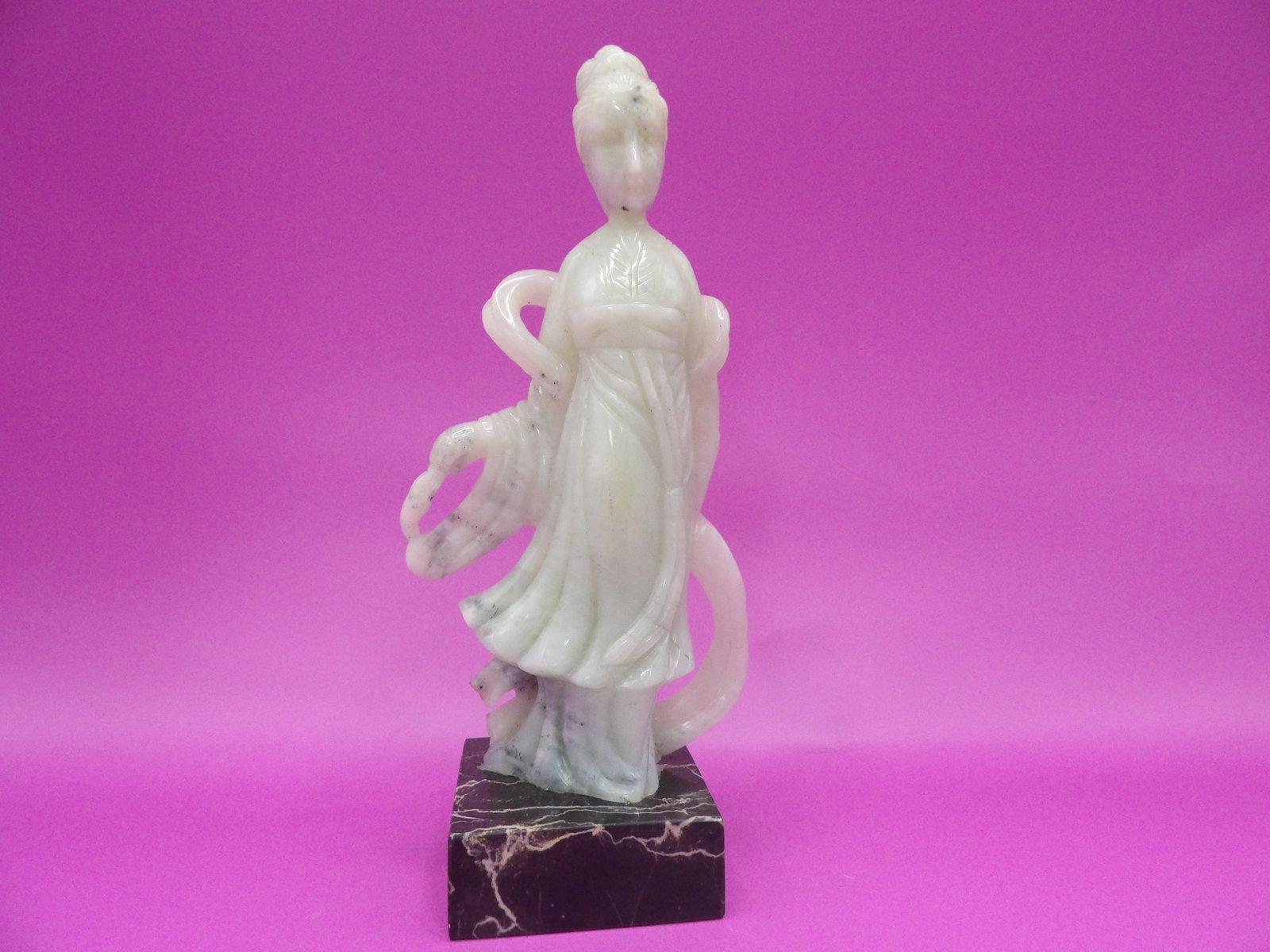 Chinese jade maiden figure adhered to marble base (1 of 4)