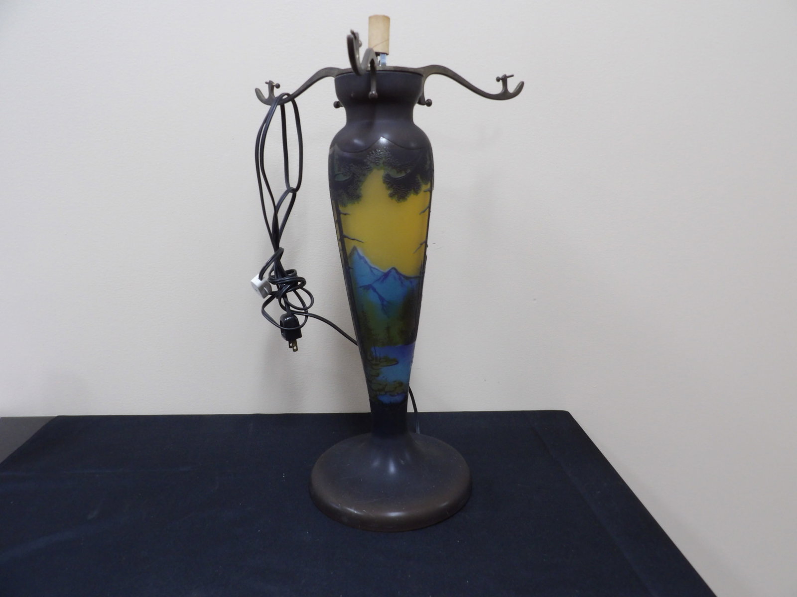 antique Art Nouveau cameo glass landscape table lamp signed Galle: 19 inches height. We will inhouse ship items to you very affordable and efficient. Select self-arrange shipping.
