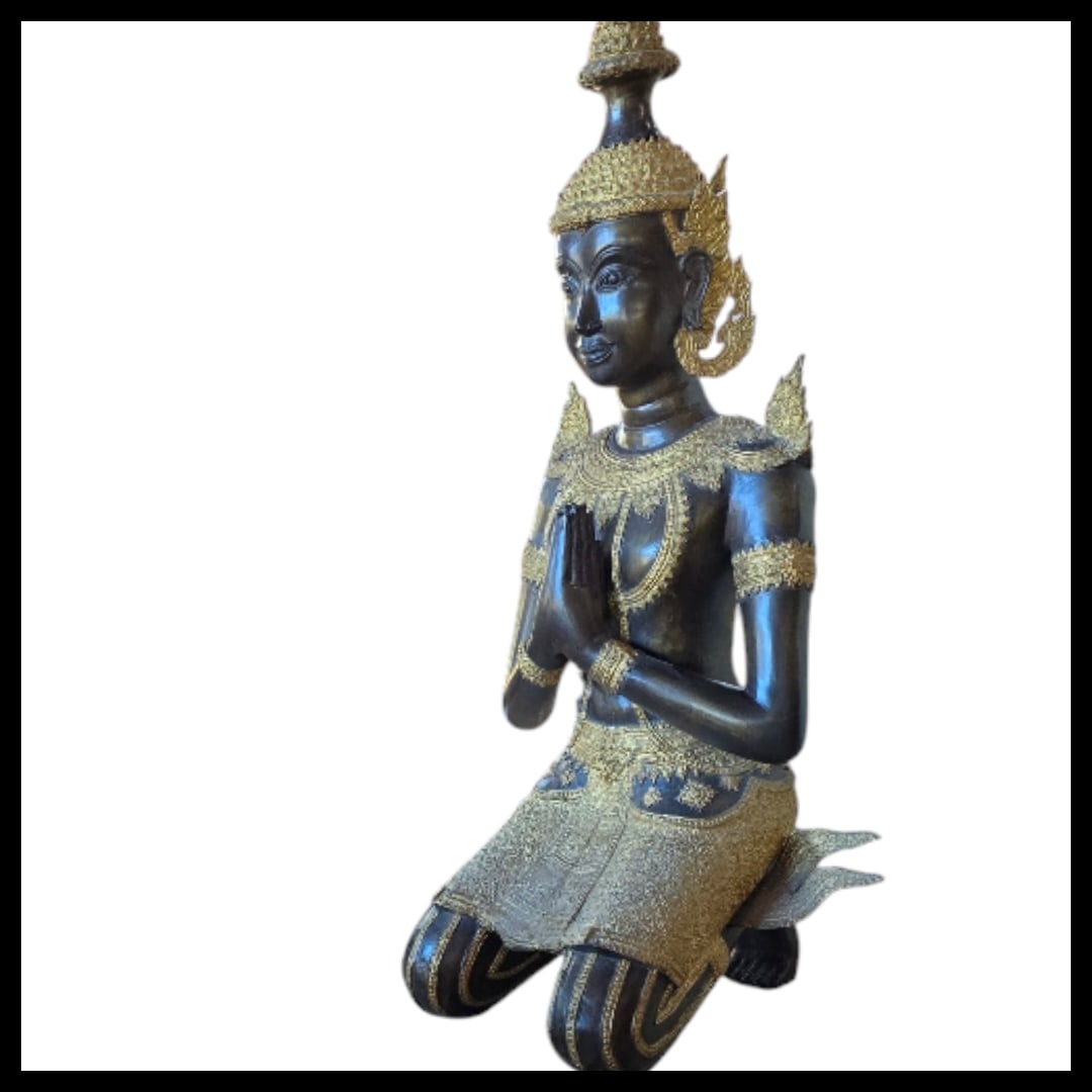 Very rare life size gold gilt Thai bronze buddha statue 56.6 inches height: Size is 24 x 20 x 56.6 inches height. Approx. 100 lbs. Buyer needs to arrange shipping. We will inhouse ship items to you very affordable and efficient. Select self-arrange shipping.
