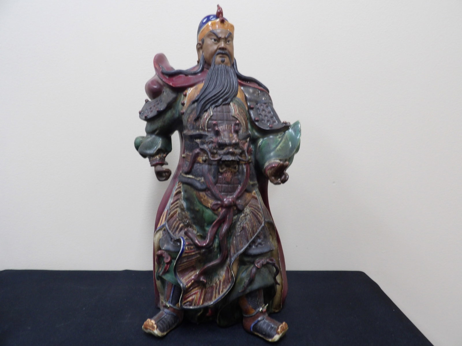 Chinese polychrome Shiwan statue of Guan Gong warrior signed (1 of 10)