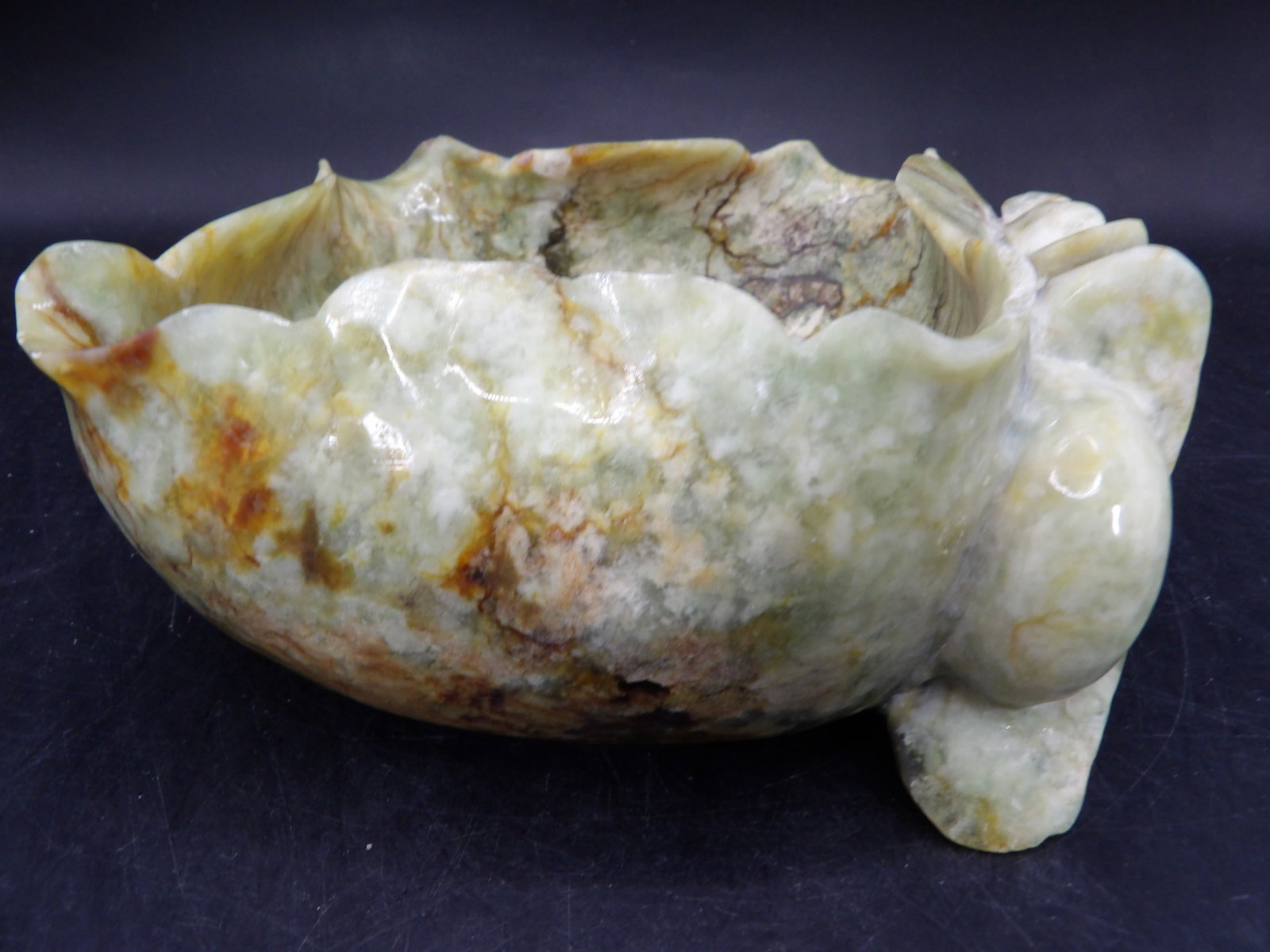 Chinese hand carved jade brush pot with Chinese ingot motif (1 of 5)