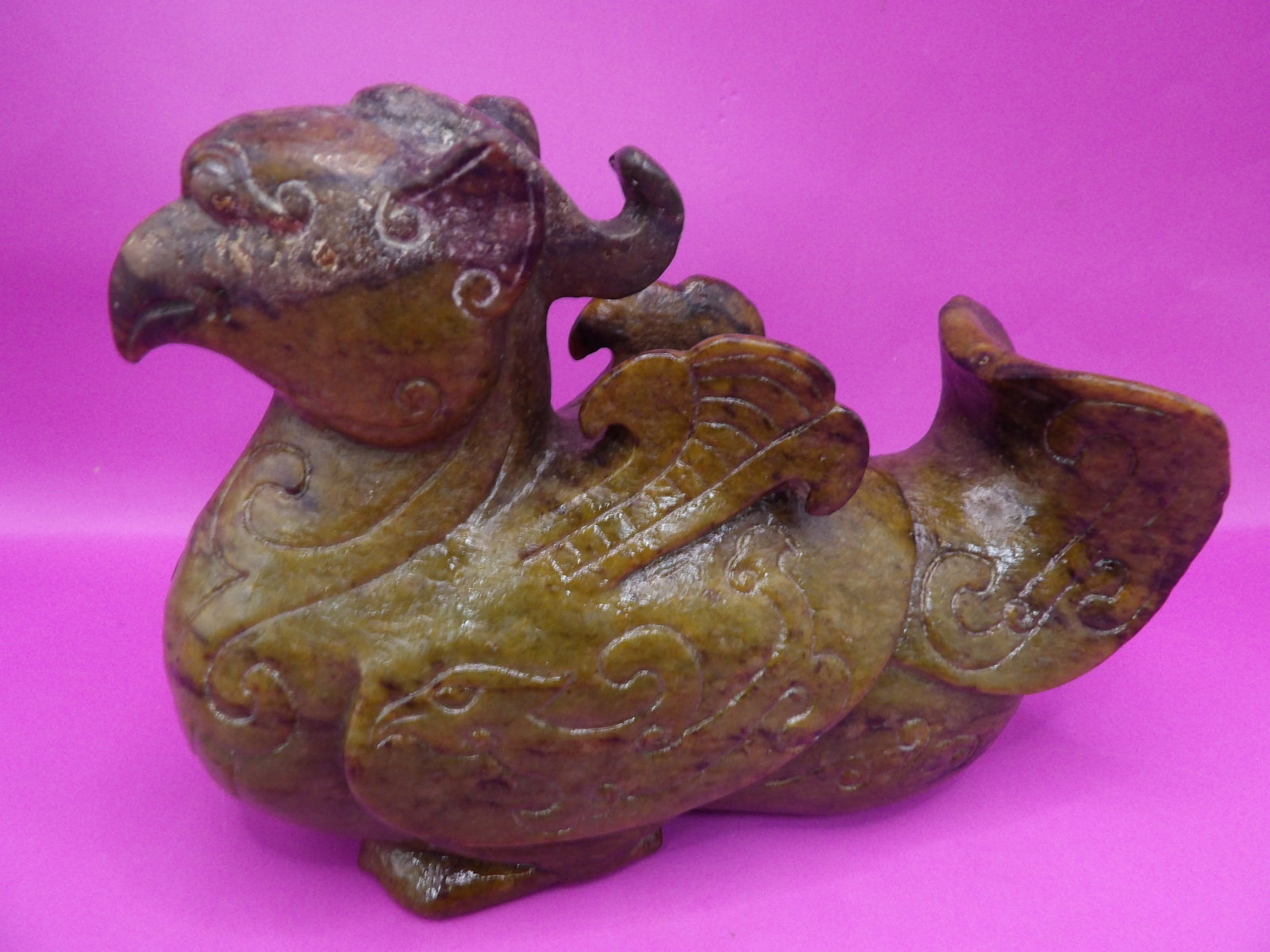 heavy Chinese carved nephrite jade phoenix sculpture: 7.2 inches length. 2177 grams. We will inhouse ship items to you very affordable and efficient. Select self-arrange shipping.