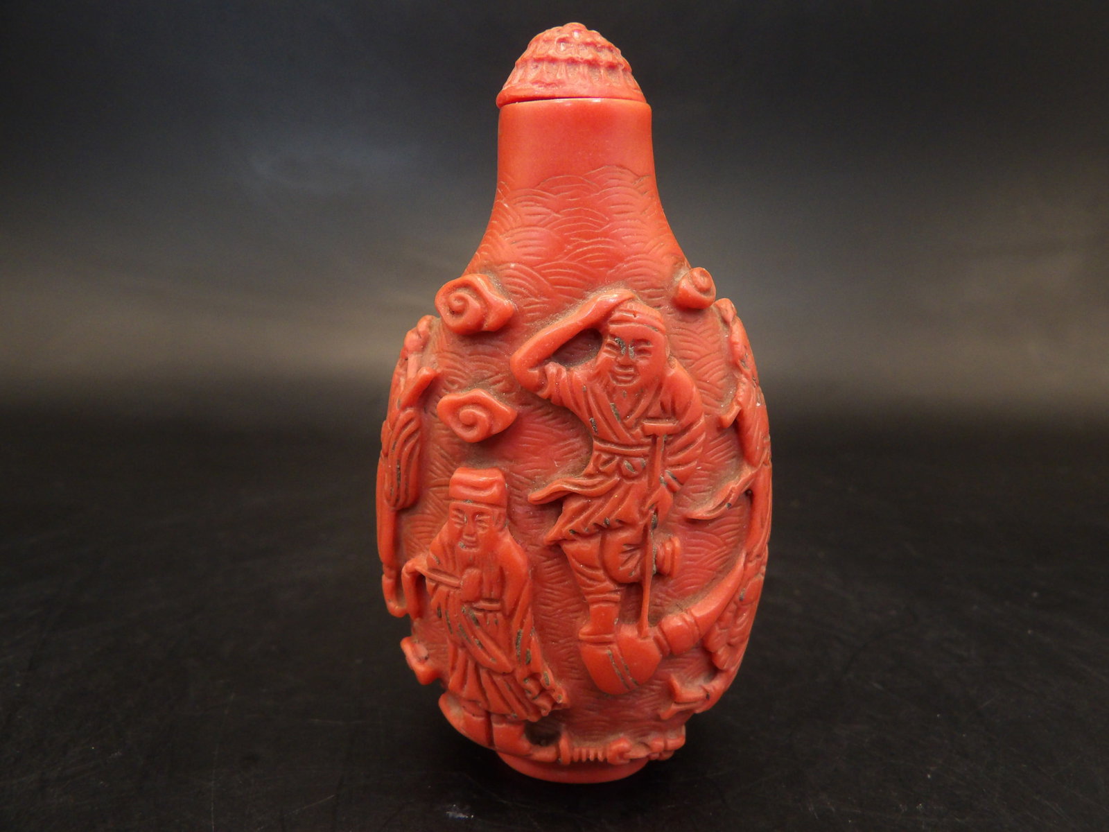 Chinese snuff bottle with 8 immortal motifs: 2.5 inches height. We will inhouse ship items to you very affordable and efficient. Select self-arrange shipping.