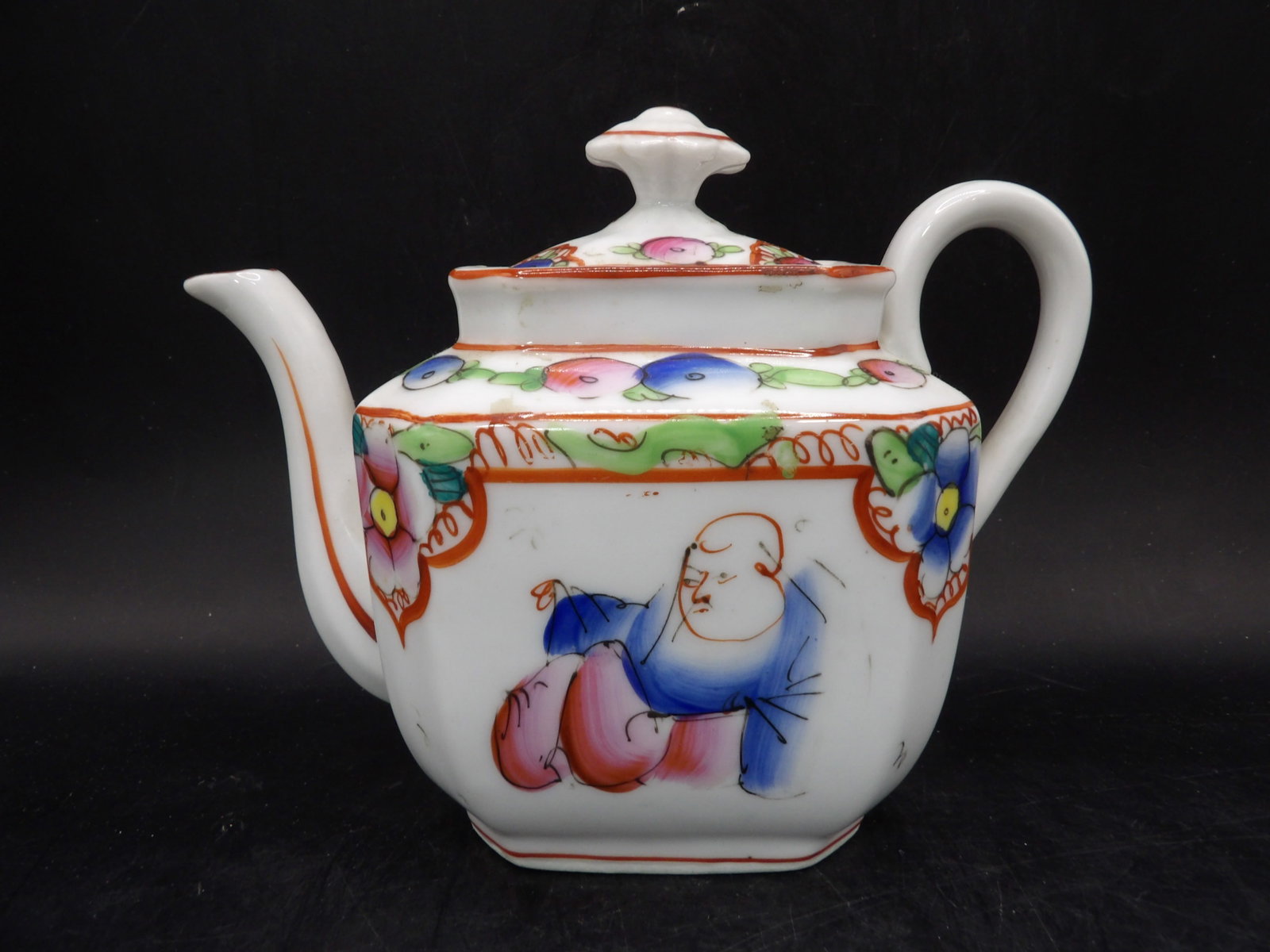 Antique Chinese hand painted porcelain teapot dated 1870: 5.3 inches height. Vibrant colors. We will inhouse ship items to you very affordable and efficient. Select self-arrange shipping.