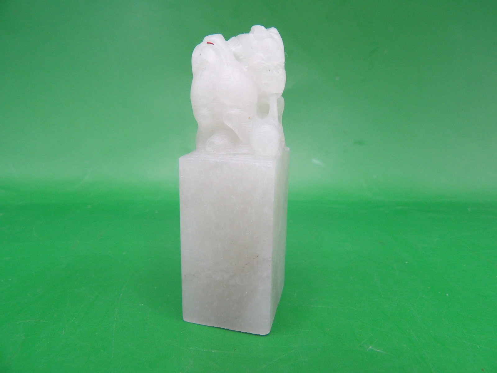 Chinese stone carved guardian lion motif stamp seal: Bottom is uncut. 2.4 inches height.