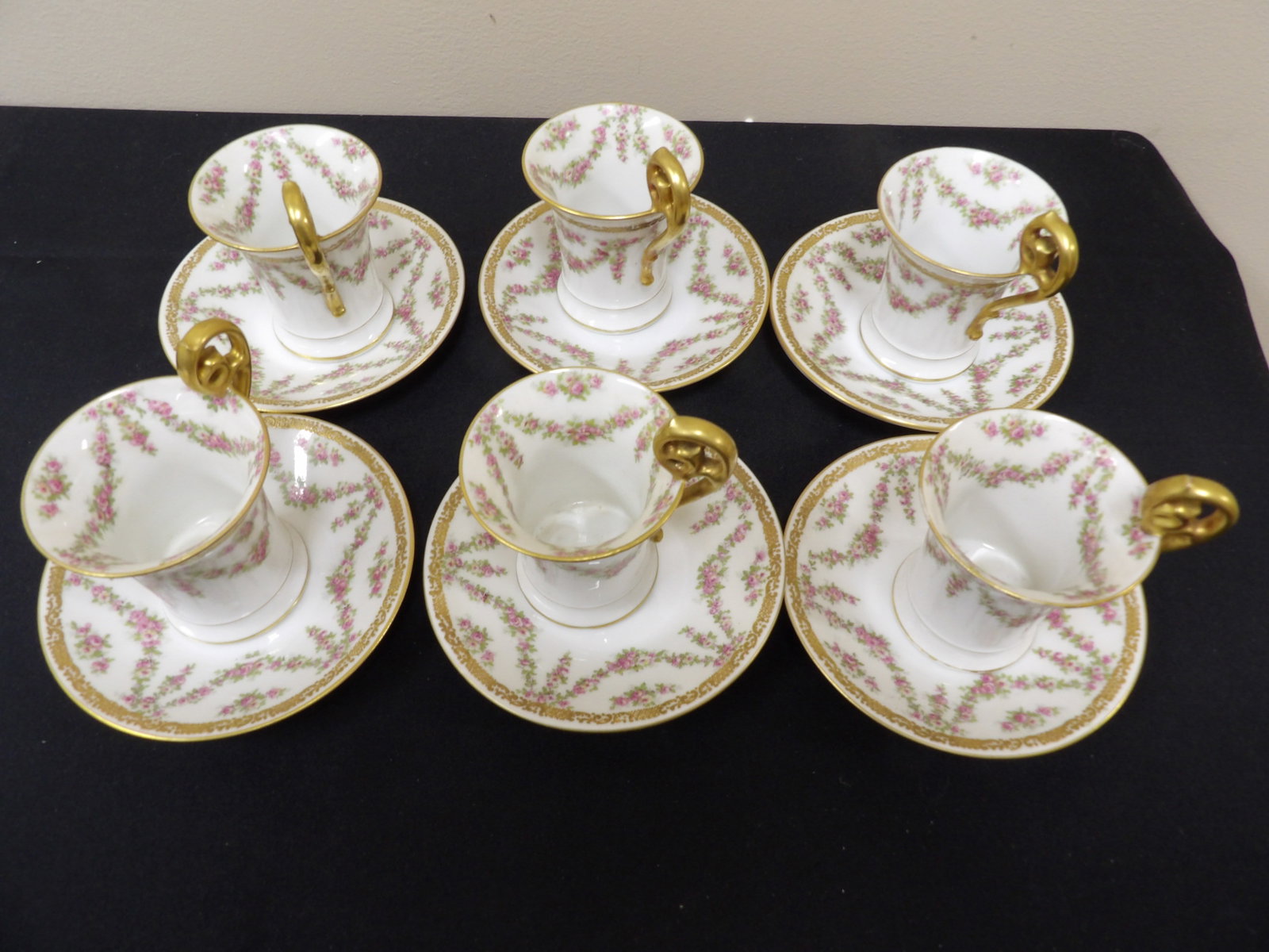lot of 12 antique Limoges demitasse cups and saucers with pink roses (1 of 7)