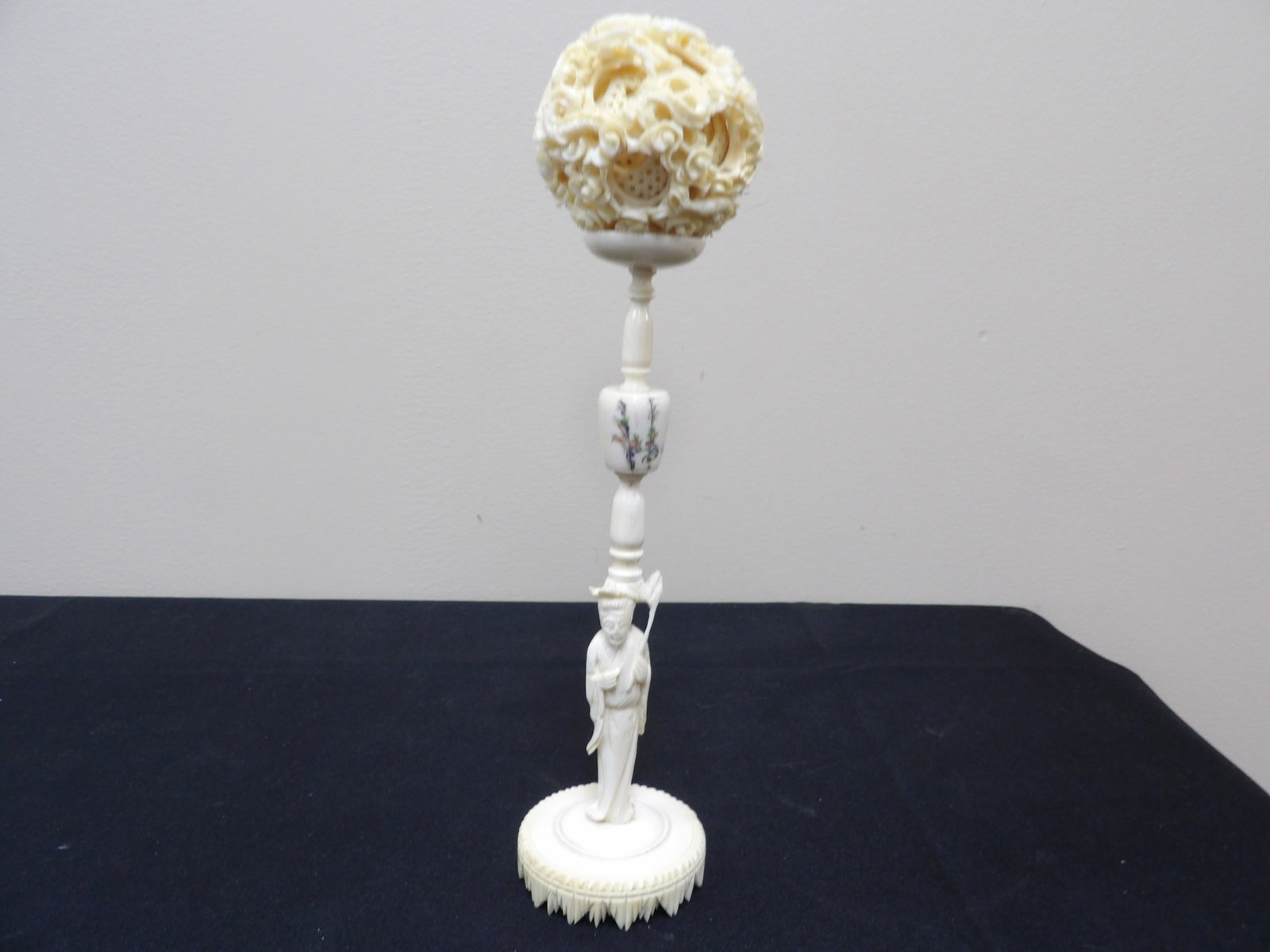 antique Asian fine carving with intricate large puzzle ball on a figural stand (1 of 11)