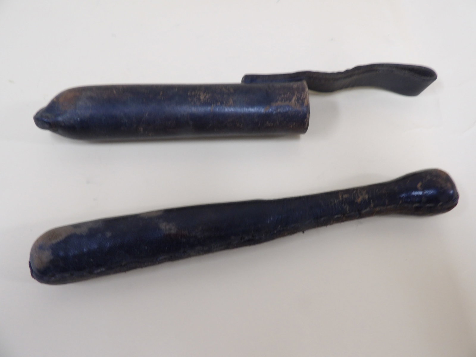 rare antique leather wrapped lead weighted truncheon or black jack with leather holder: Believed to be from late 19th century Victorian England. Truncheon is 8.3 inches length. Leather holder is 9.5 inches length. We will inhouse ship items to you very affordable and efficient. Select se