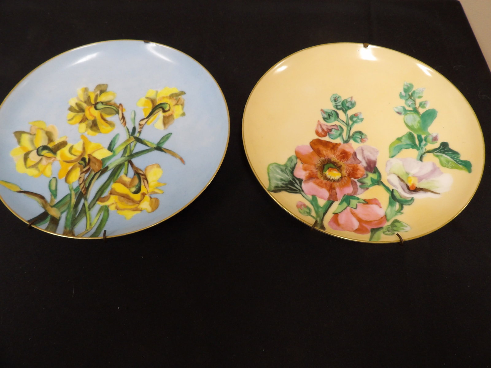 pair of Limoges hand painted porcelain plates with floral motif and hanging wires (1 of 7)