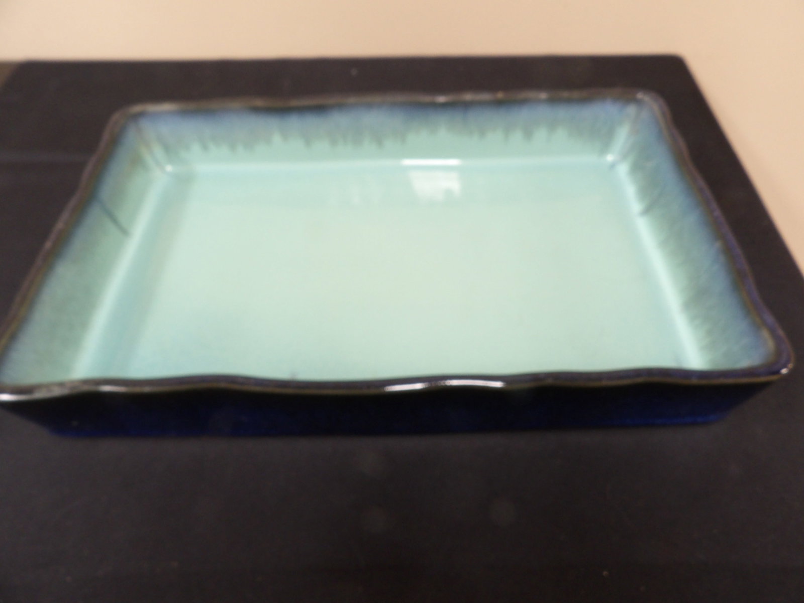 Asian turquoise glazed rectangular porcelain casserole large serving dish - 3