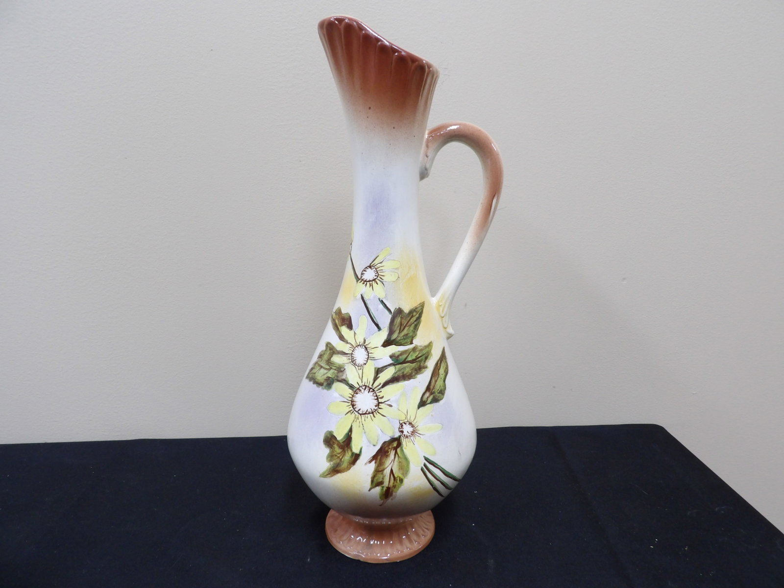 hand painted ceramic ewer pitcher with floral motif (1 of 6)