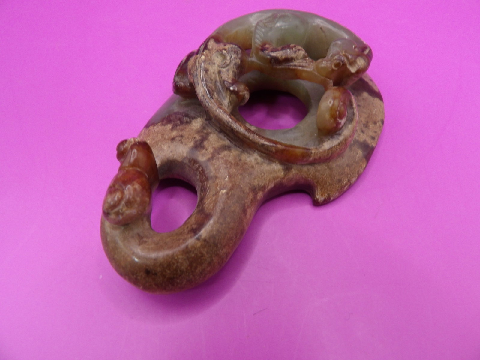 Chinese jade double Chilong carving - 6