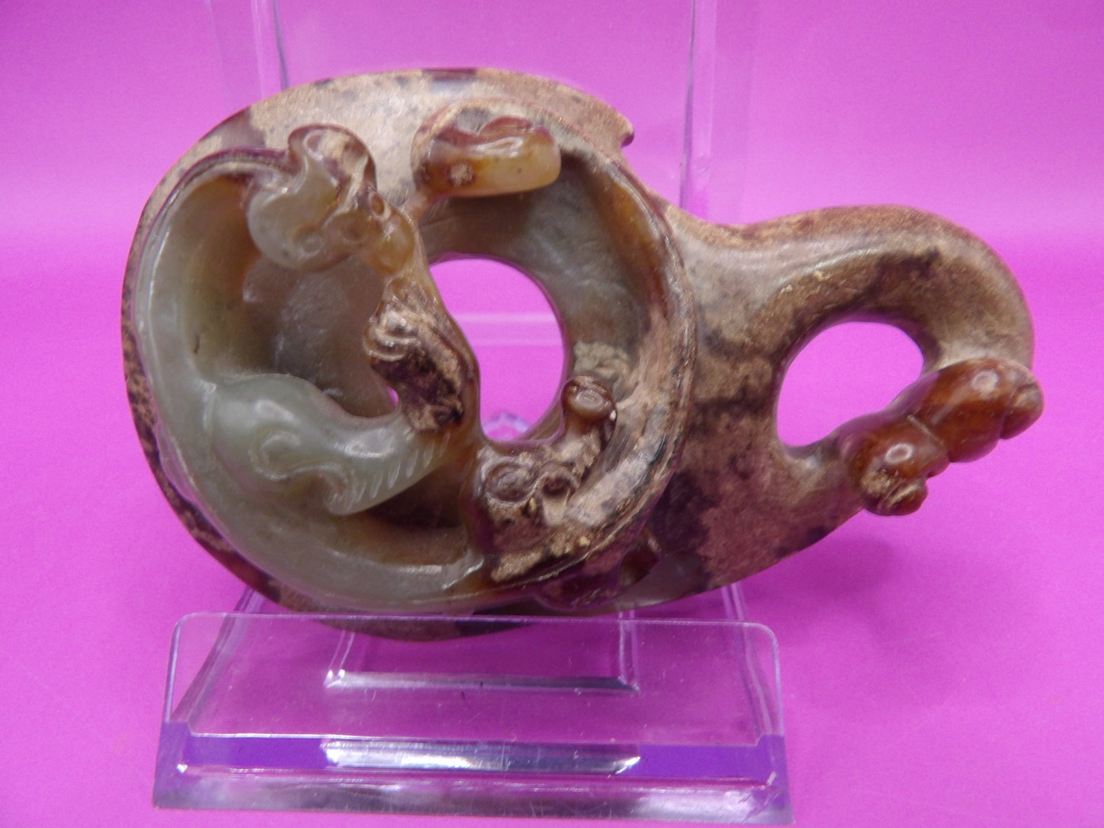 Chinese jade double Chilong carving - 7