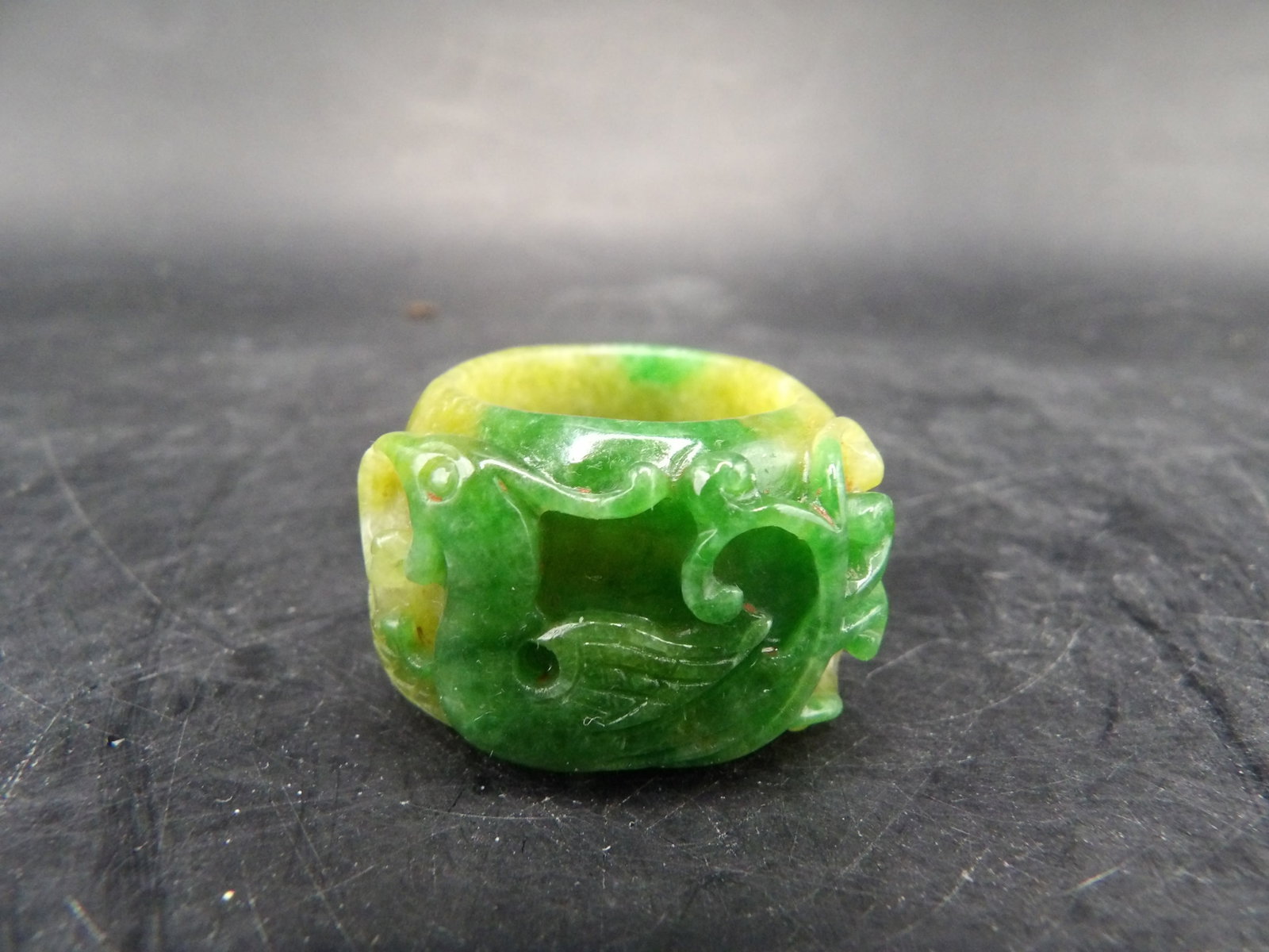 Chinese jadeite jade carved phoenix ring - 4