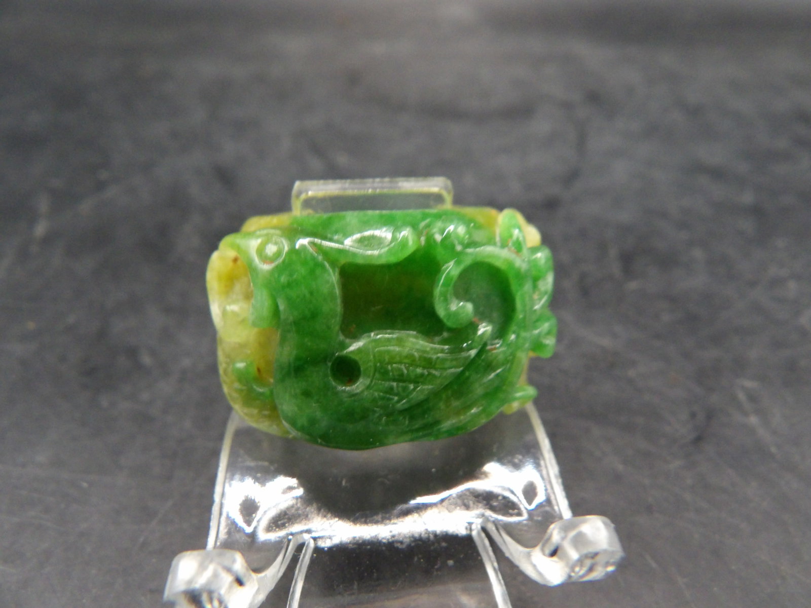 Chinese jadeite jade carved phoenix ring - 5