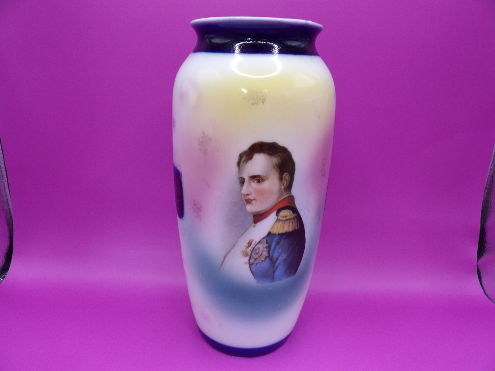 French Napoleon Bonaparte porcelain vase: 9.5 inches height. We will inhouse ship items to you very affordable and efficient. Select self-arrange shipping.