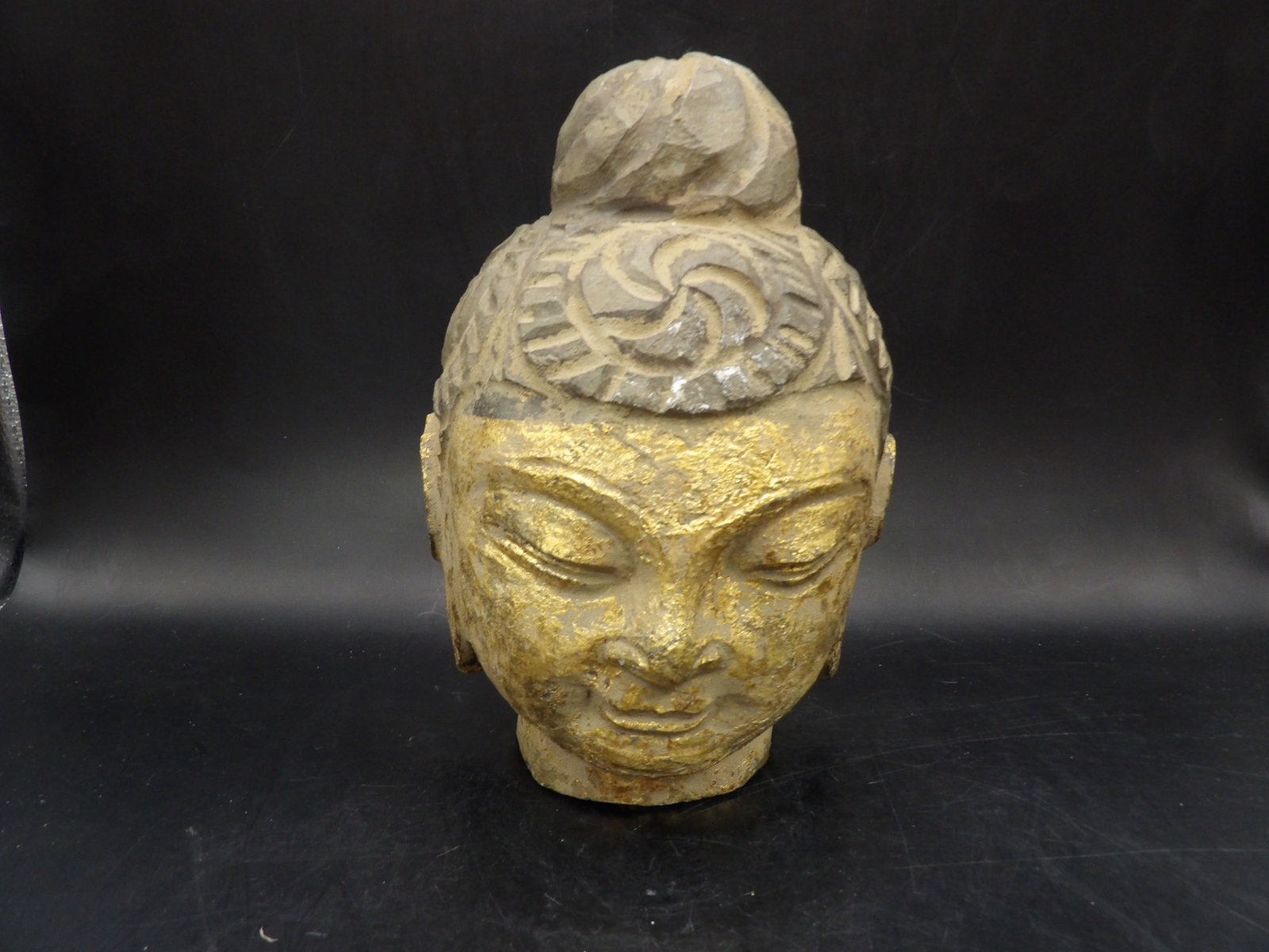 Chinese gold gilt stone buddha head: 7.5 inches height. Bottom has protective film. We will inhouse ship items to you very affordable and efficient. Select self-arrange shipping.