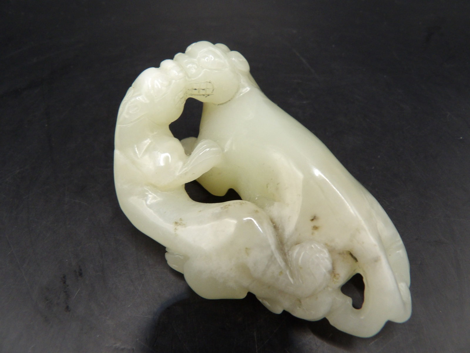 Chinese nephrite jade double beasts carving - 5