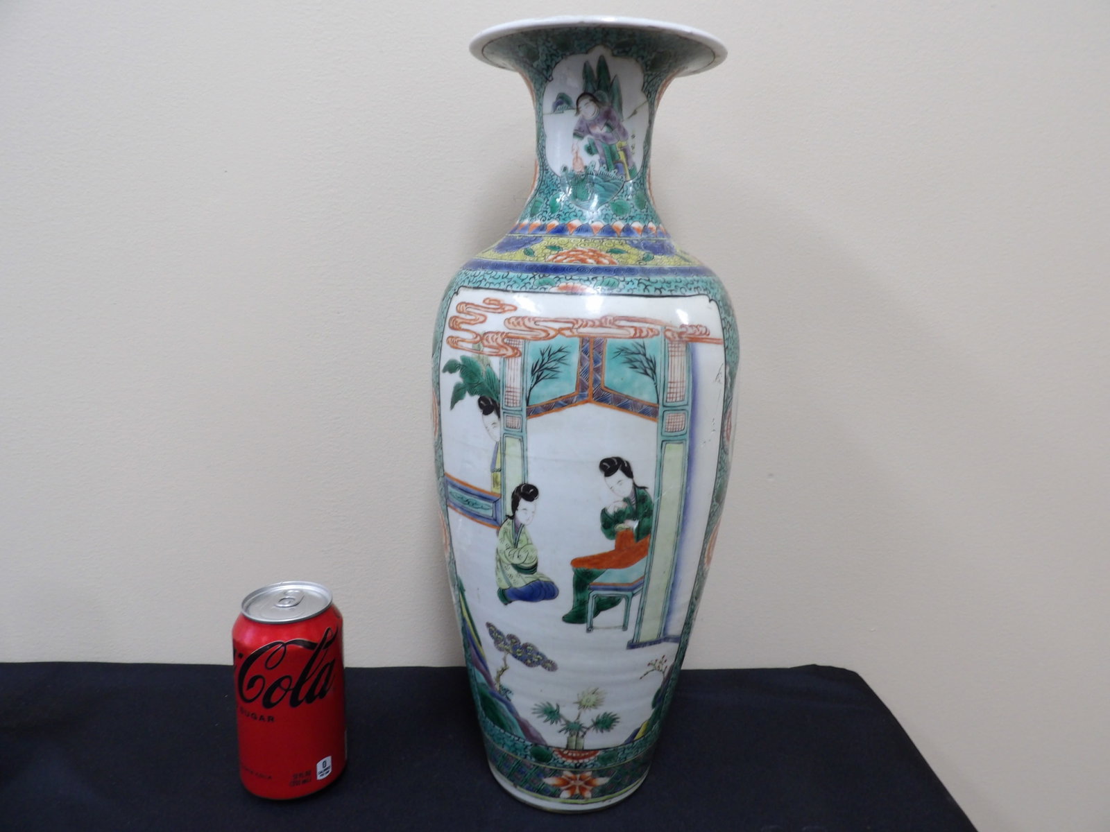 antique Qing dynasty Chinese fine hand painted porcelain vase with Kangxi double circle mark: 17.7 inches height. Fine painting. We will inhouse ship items to you very affordable and efficient. Select self-arrange shipping.