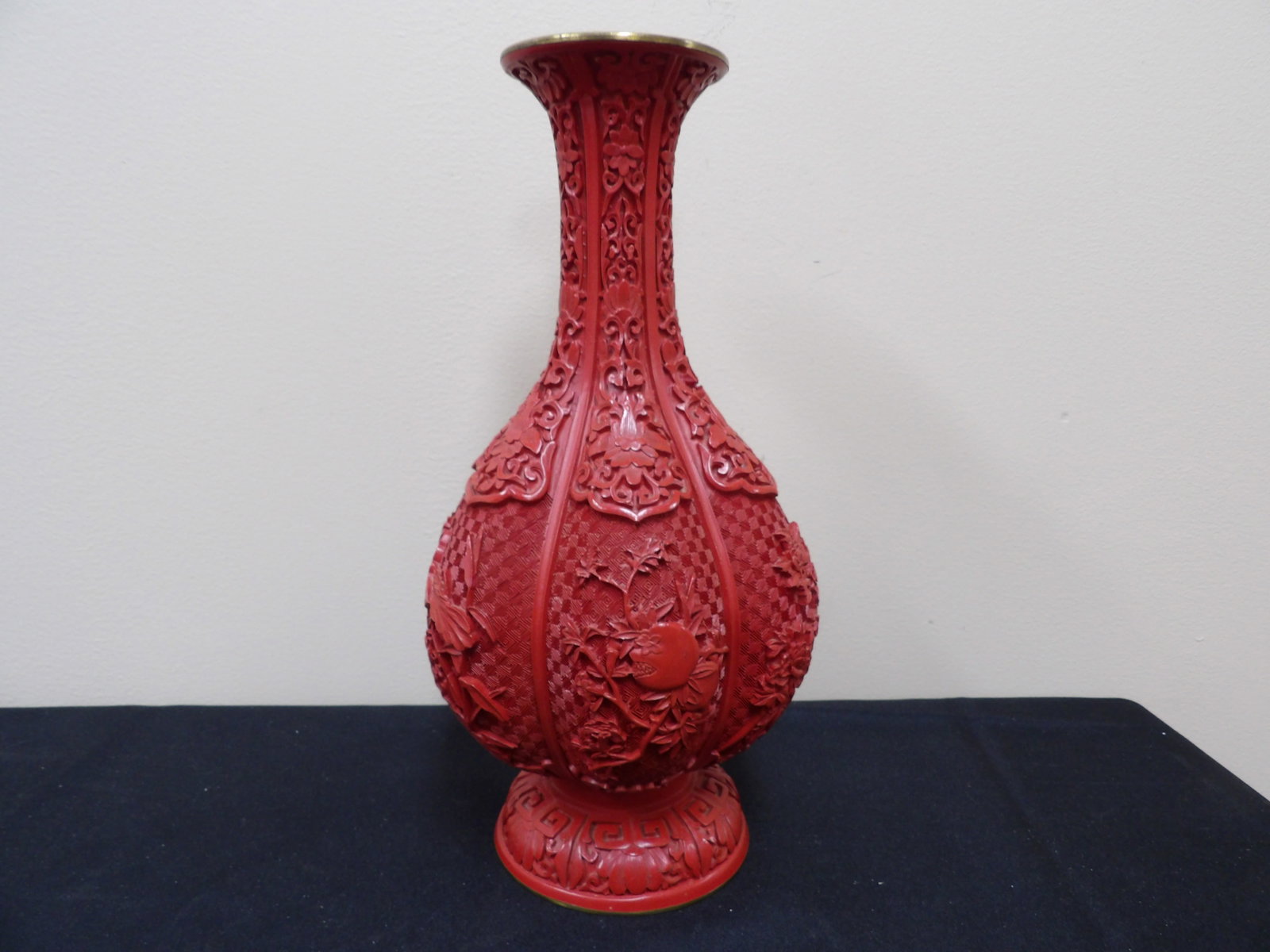 Chinese red cinnabar brass vase: 12.3 inches height.