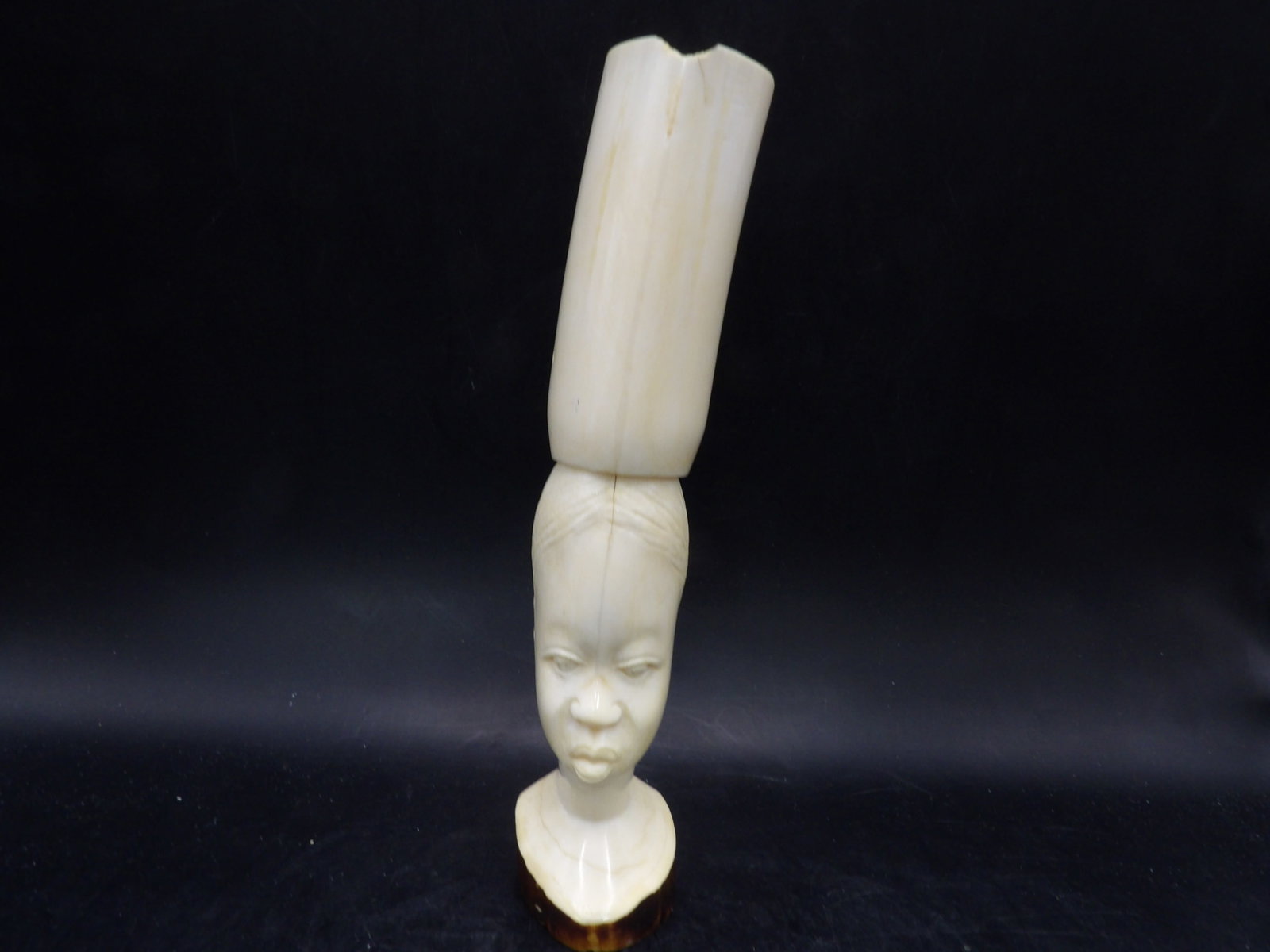 antique African carved bust of a woman with headdress - No Export: 8.2 inches height. No international shipping. We will inhouse ship items to you very affordable and efficient. Select self-arrange shipping.