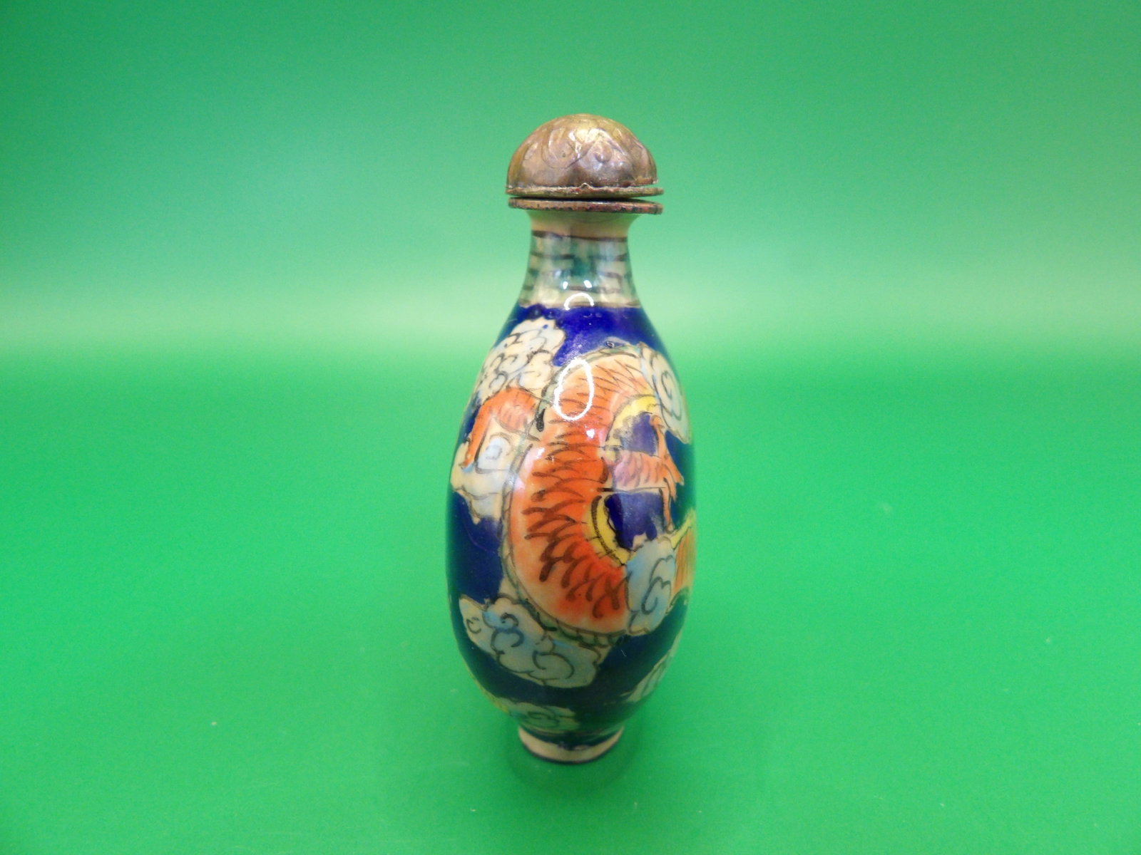 Chinese copper enamel dragon snuff bottle - 2