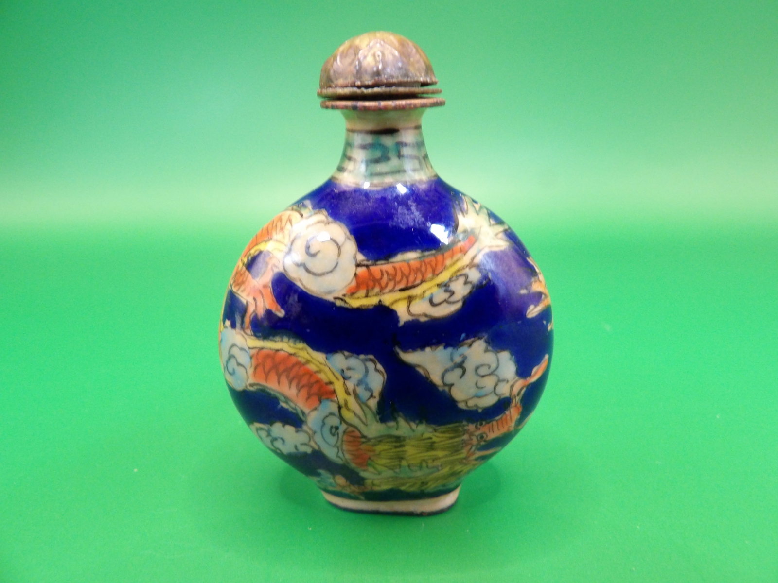Chinese copper enamel dragon snuff bottle - 4