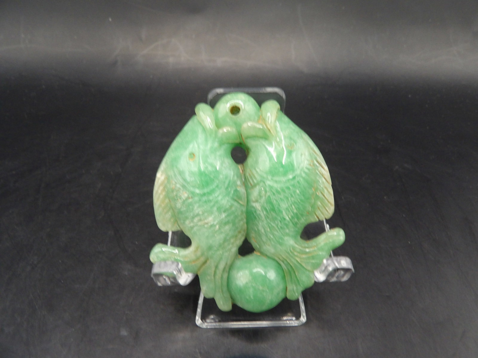 Chinese jade double fish pendant: 2 inches height. 33 grams. We will inhouse ship items to you very affordable and efficient. Select self-arrange shipping.