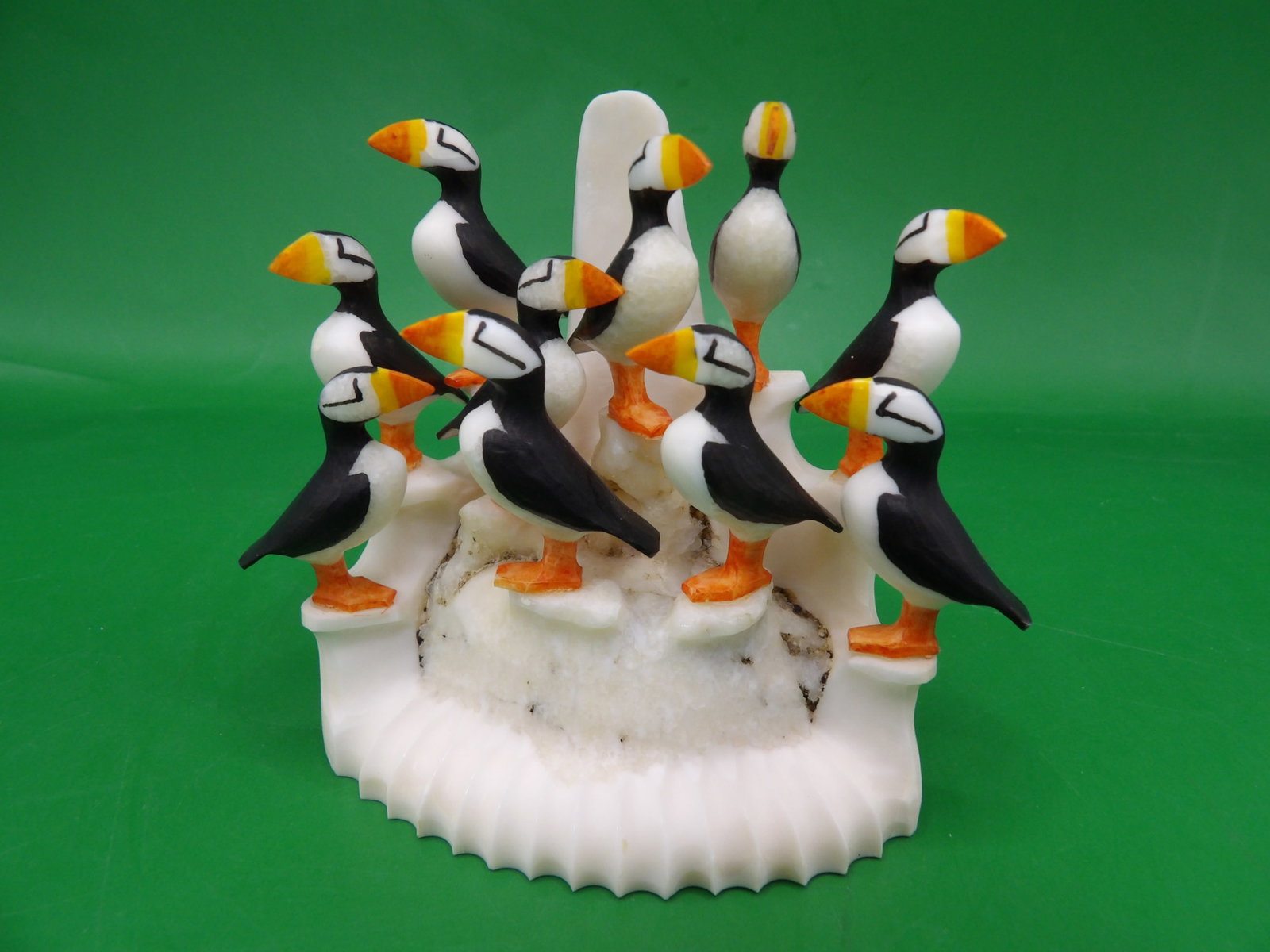 carved Alaskan Eskimo statue depicting puffin rookery (1 of 5)