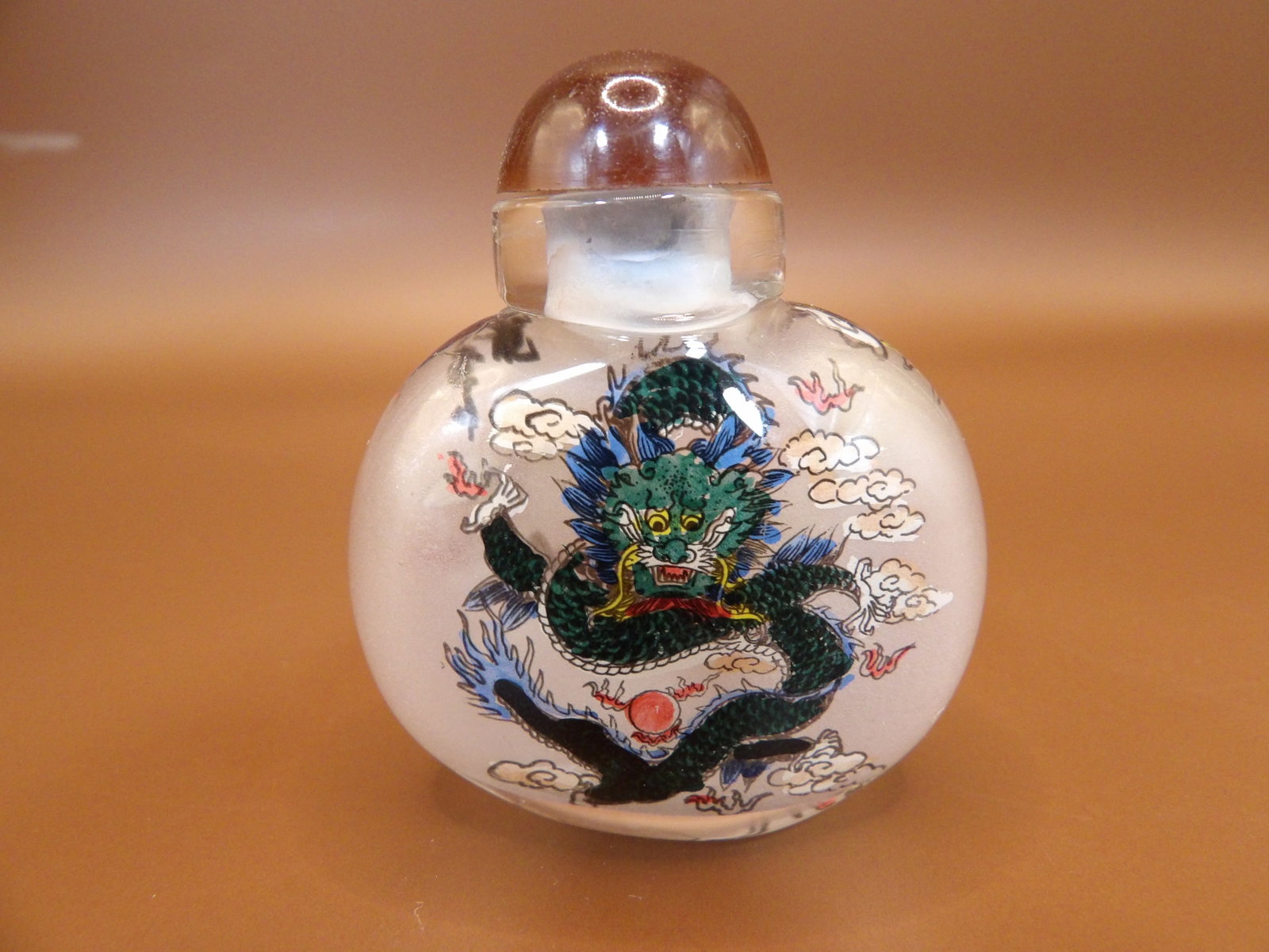 Chinese inside hand painted dragon glass snuff bottle (1 of 5)