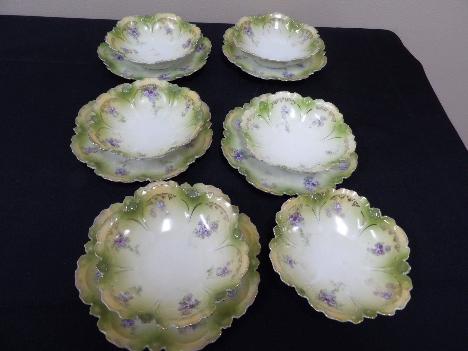 lot of 11 RS Germany antique porcelain plates and bowls with scalloped edges: Plates are 6.2 inches diameter. Bowls are 4.7 inches opening.