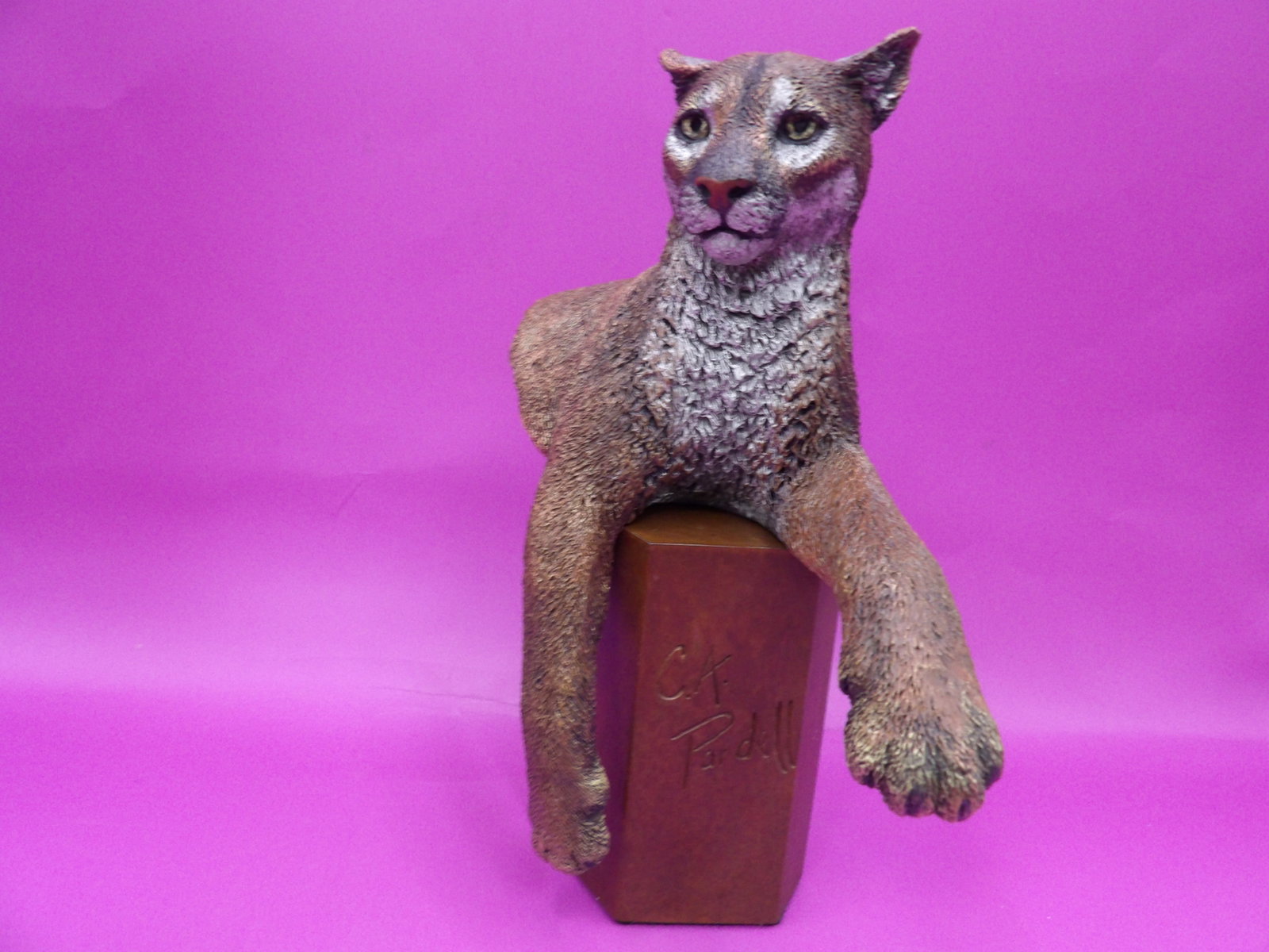 fine bronze sculpture of rocky mountain cougar by artist C. A. Pardell: 8 inches height. We will inhouse ship items to you very affordable and efficient. Select self-arrange shipping.