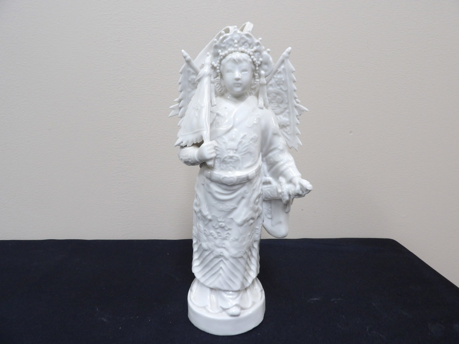 very fine Chinese Dehua porcelain figurine of a female warrior: Approx. 11 inches height. We will inhouse ship items to you very affordable and efficient. Select self-arrange shipping.