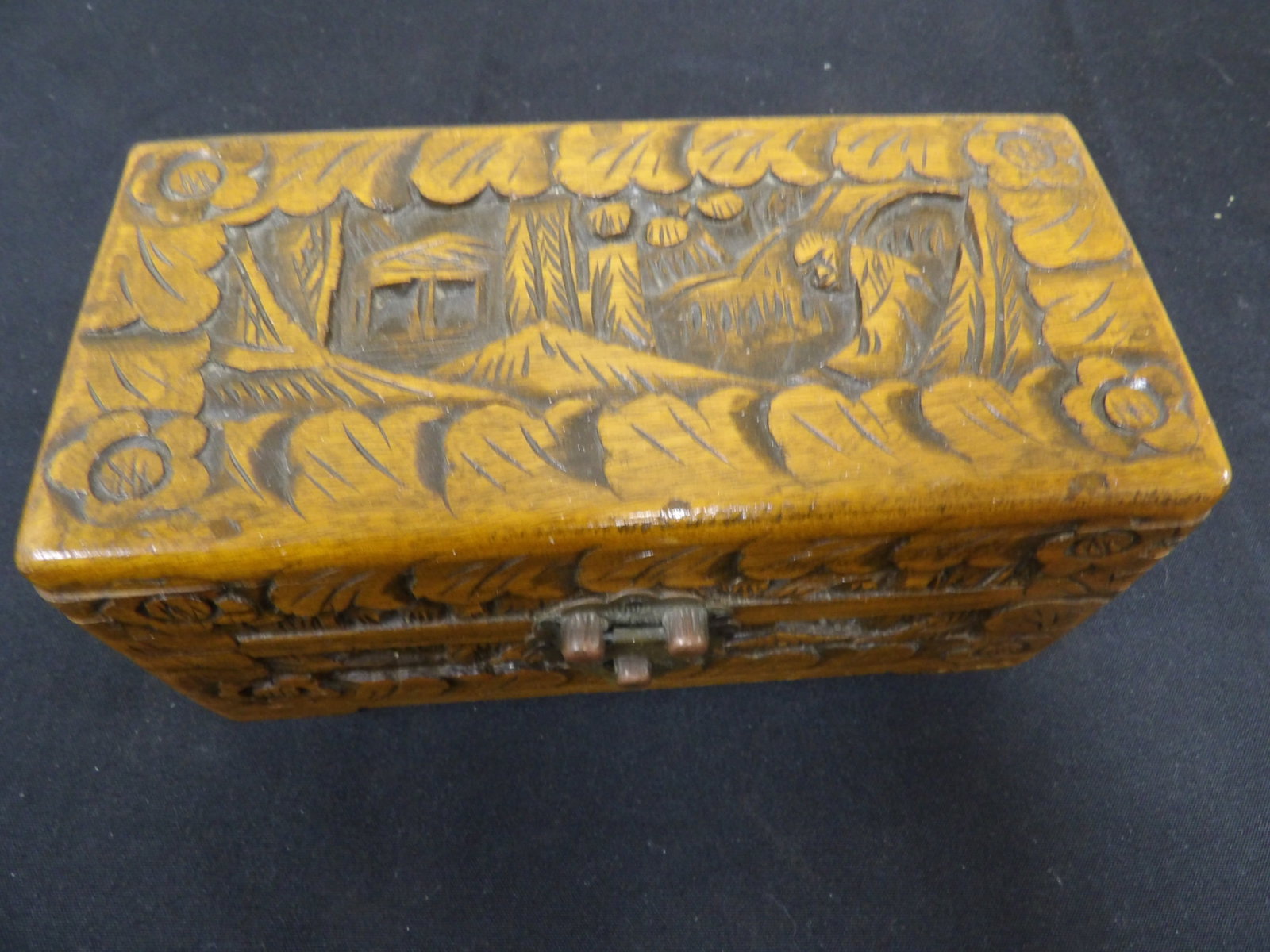 Chinese carved wooden box with brass hardware (1 of 5)