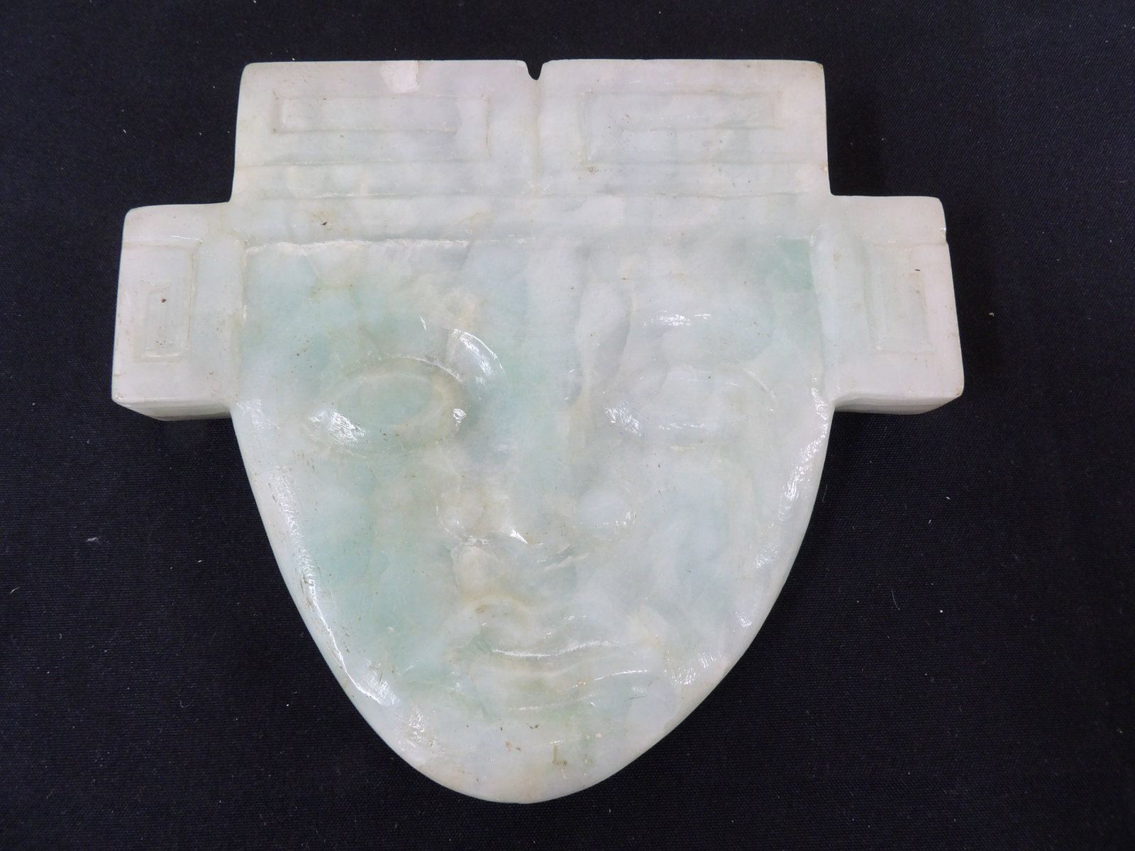 carved Mayan heavy jade or stone stylized face with head dress (1 of 5)