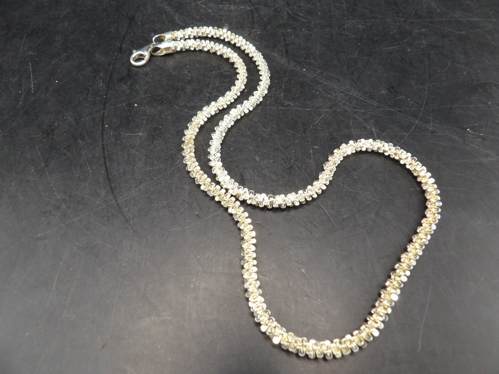 Italian sterling silver glitter necklace stamped 925 Milor: 18 inches length. 21 grams. We will inhouse ship items to you very affordable and efficient. Select self-arrange shipping.