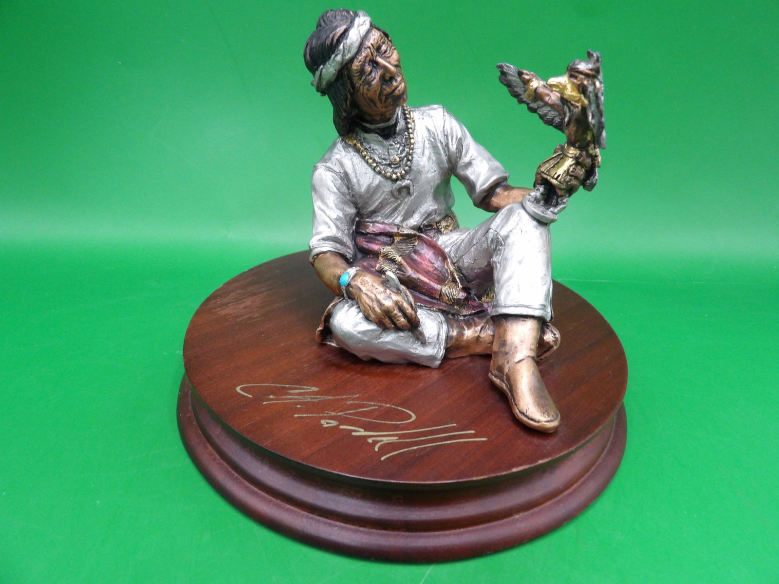 Christopher Pardell "Kachina Carver" mixed metals Native American sculpture: 5 inches length base. We will inhouse ship items to you very affordable and efficient. Select self-arrange shipping.