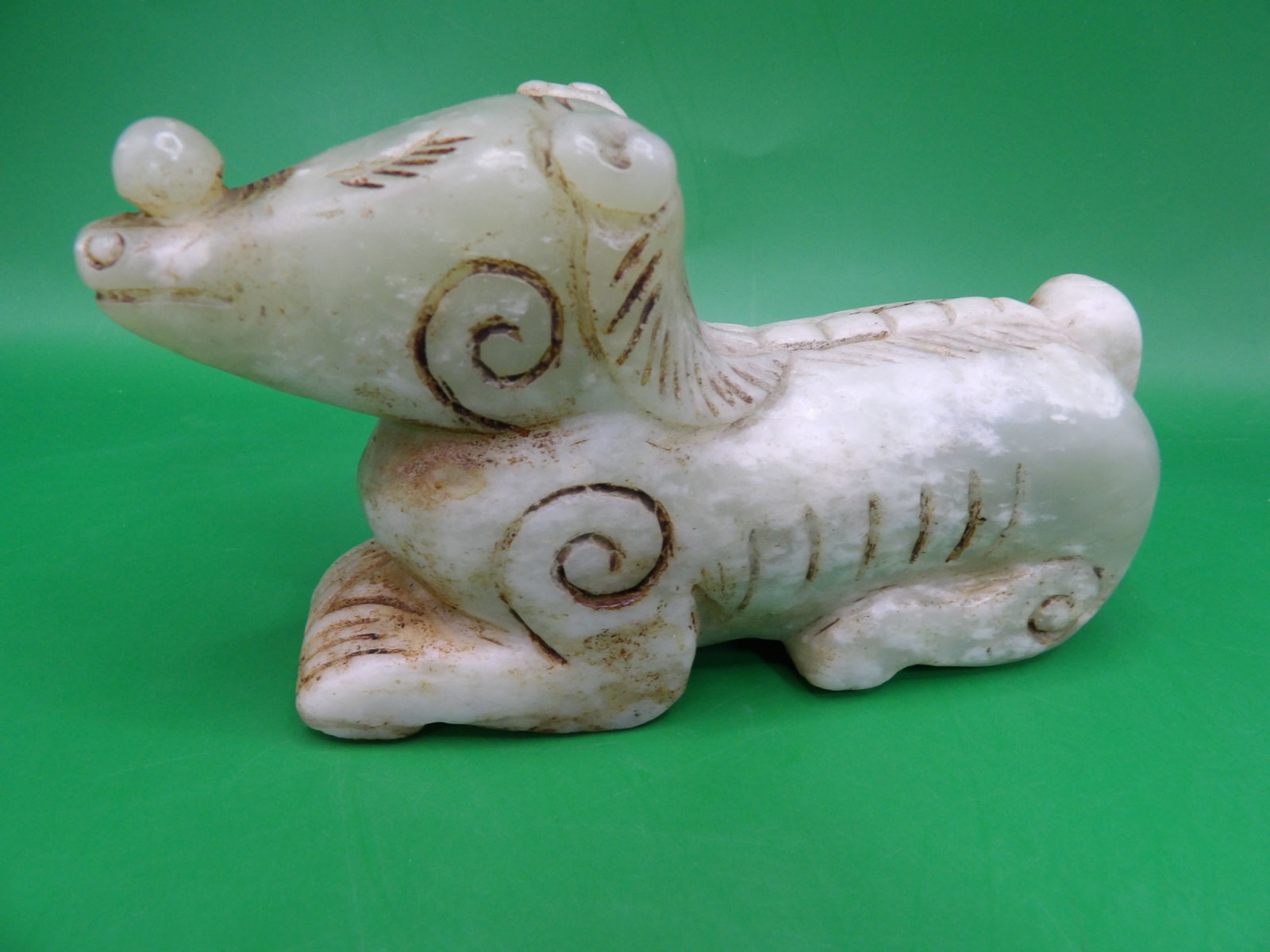 Chinese jade mythical beast carving statue: 5 inches length. 505 grams. We will inhouse ship items to you very affordable and efficient. Select self-arrange shipping.